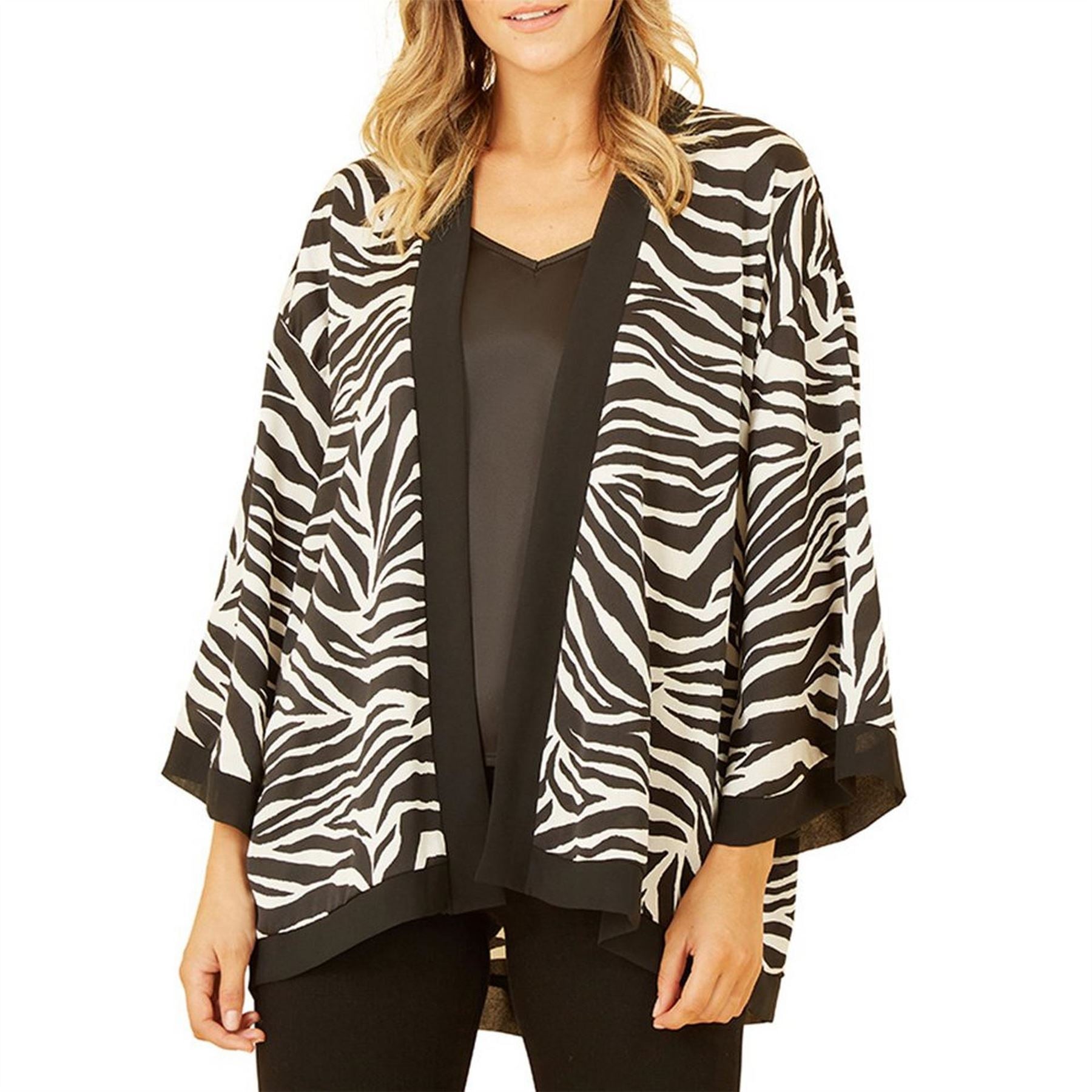 Mela London Black Zebra Print Satin Kimono Overcoat