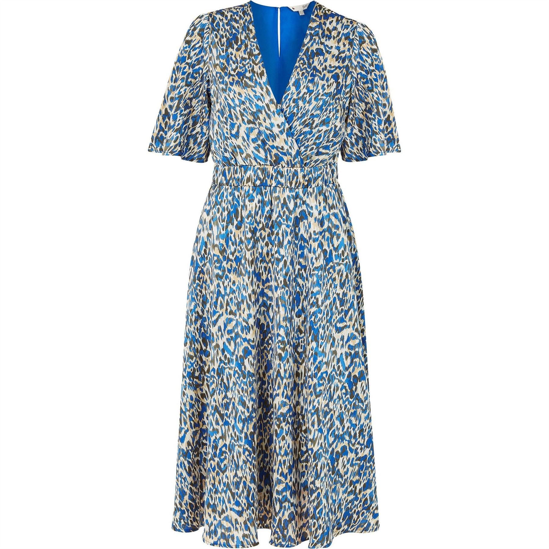 Yumi Animal Print Wrap Midi Skater Dress