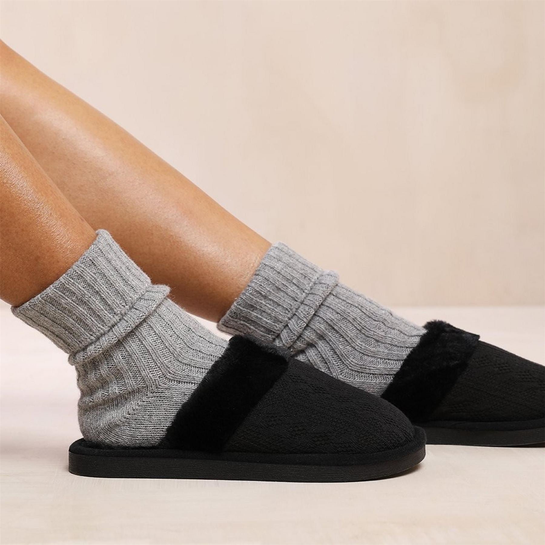 Wheres That From Fur Solid Round Toe Slides