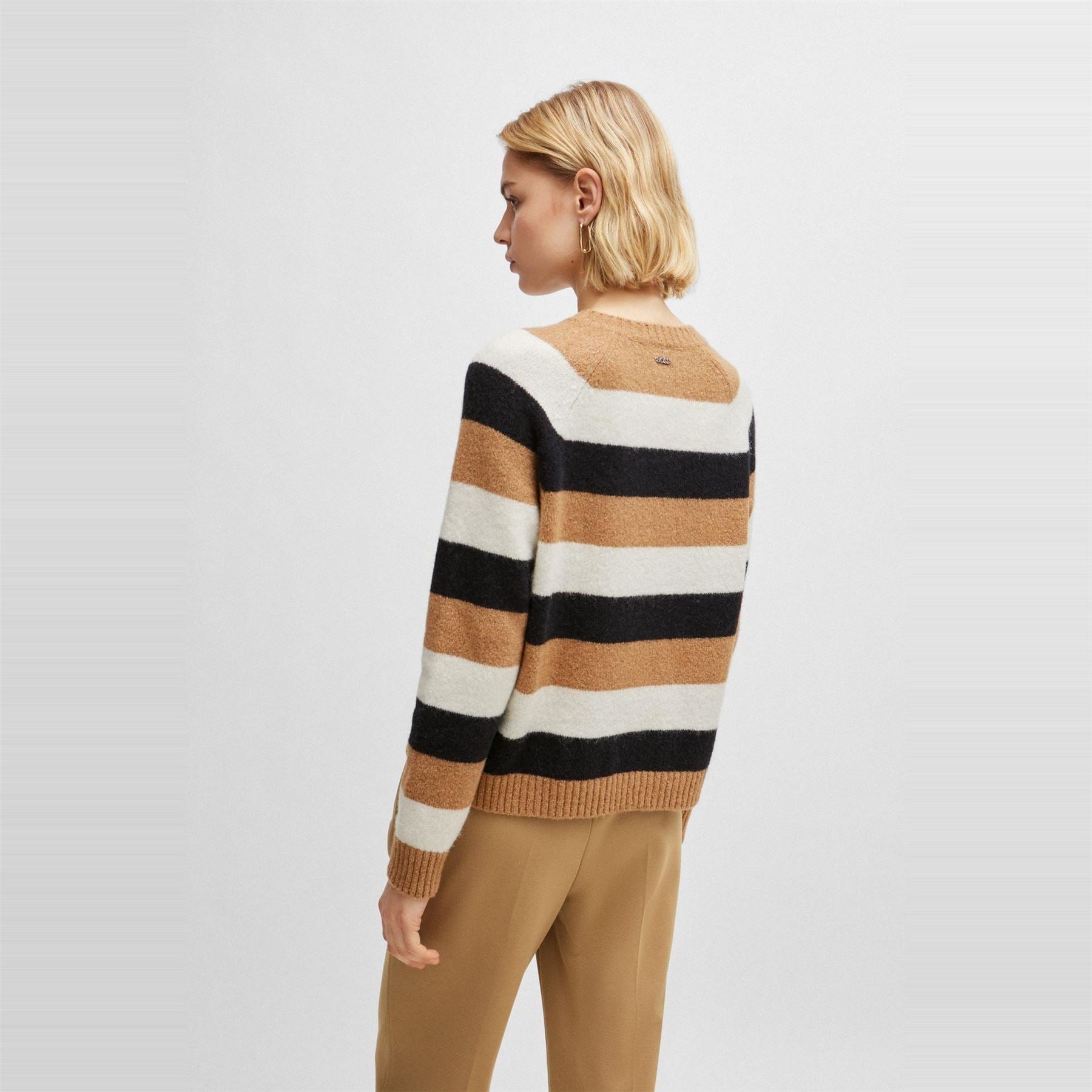 Boss Crew Neck Raglan Sleeve Ribbed Collar Sweater