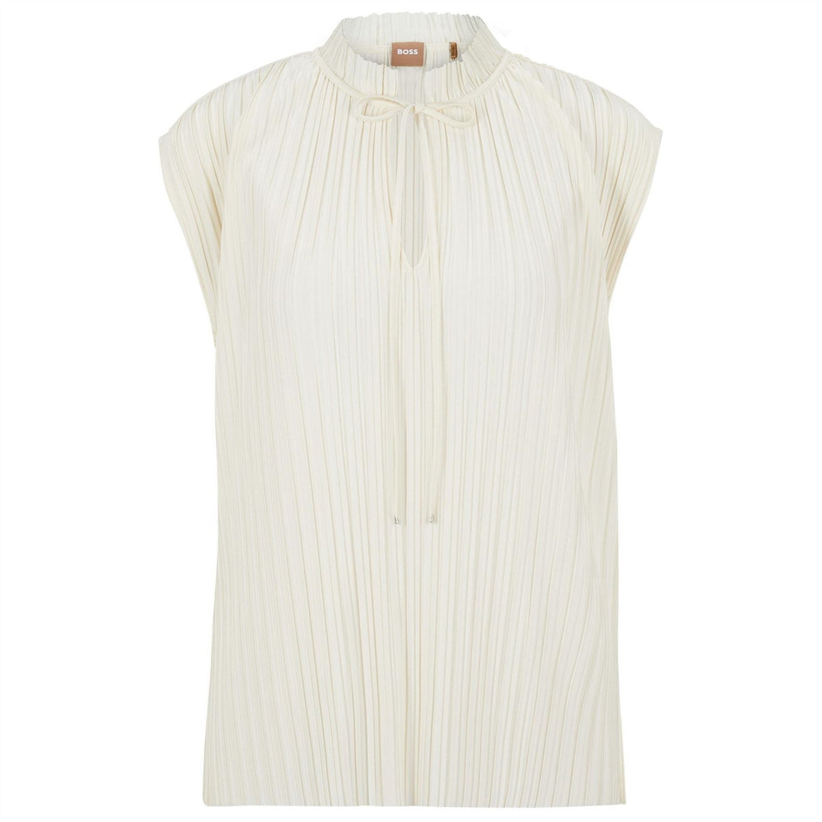 Boss Tie Neck Band Collar Sleeveless Shell Blouse