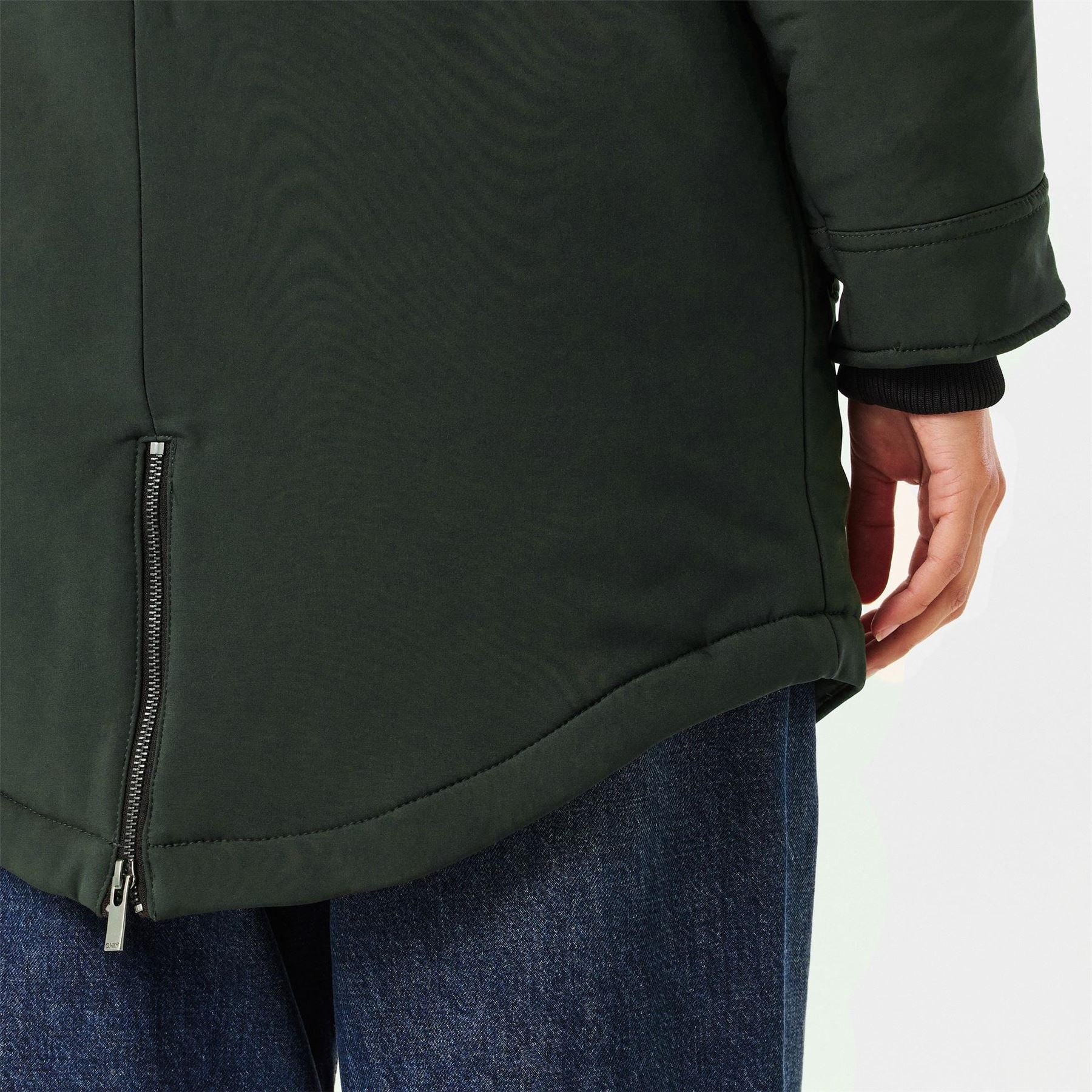 Only Hooded Neck Solid Patterned Parka Coat with Ribbed Cuff