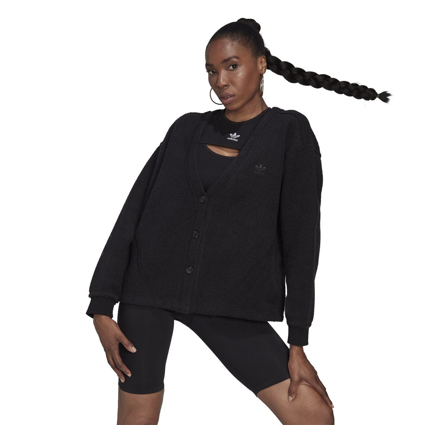 adidas Originals V Neck Oversize Fit Long Sleeve Sweater