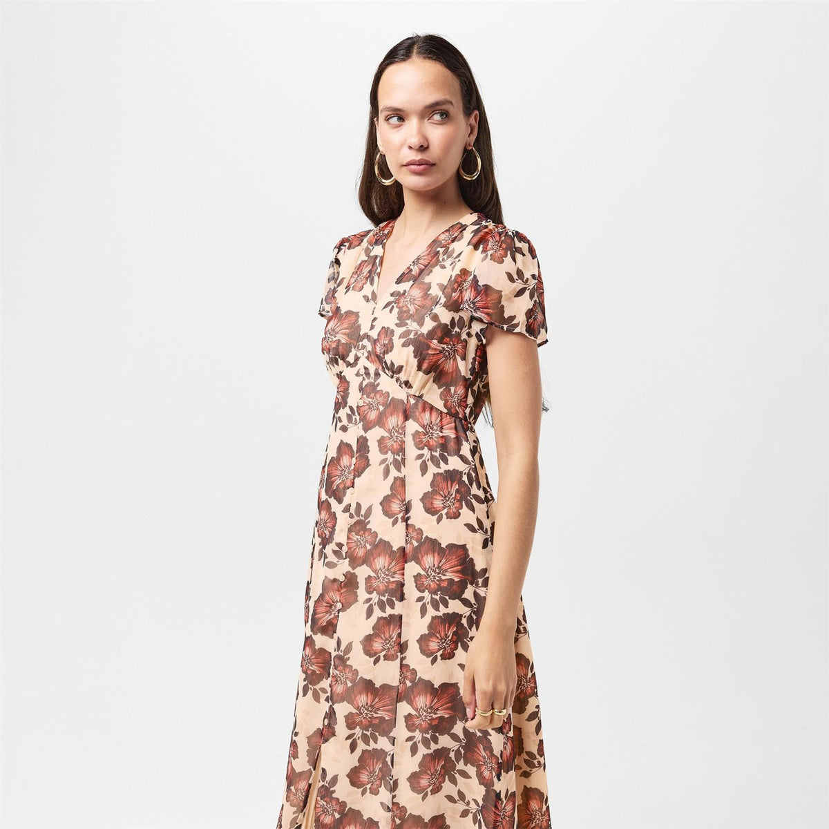 French Connection Elyse V-Neck Midi A-Line Dress