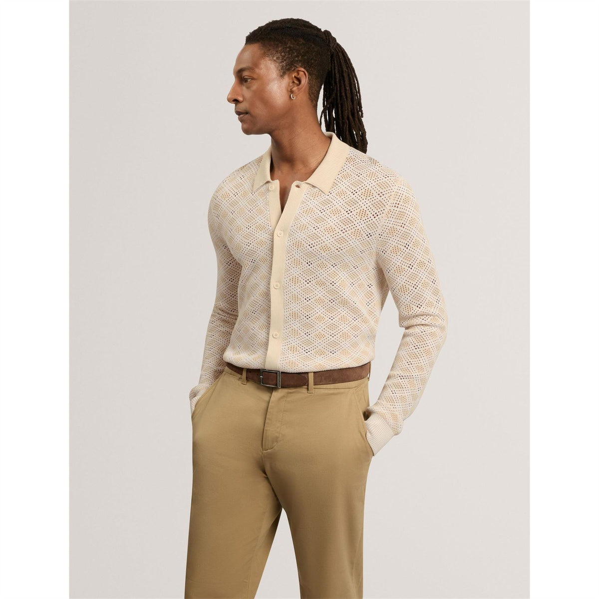 Ted Baker Geo Polo Long Sleeve Fine KniT-Shirt