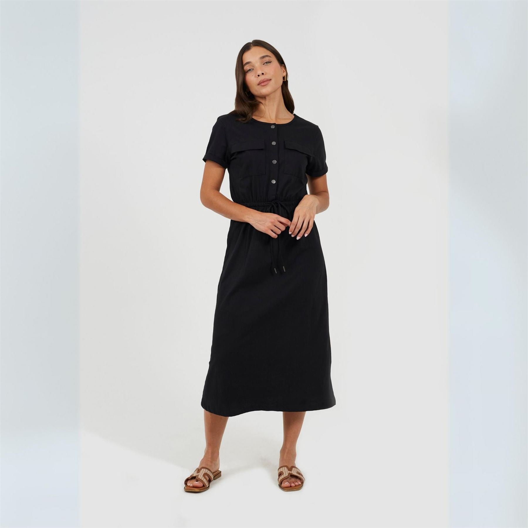 Brave Soul Crew Neck Short Sleeve Midi Shirt Dress