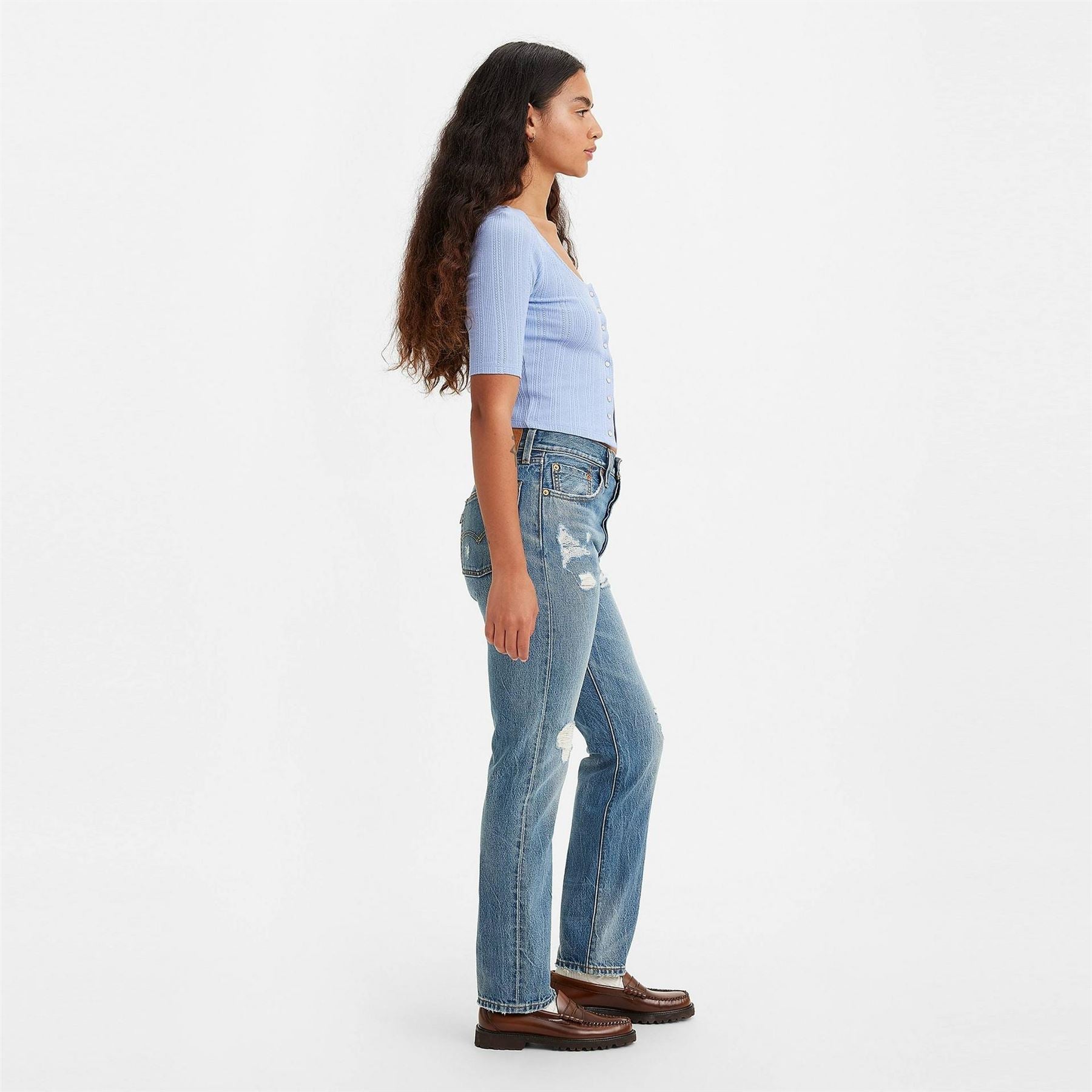 Levis 501 Distressed Regular Fit Jeans