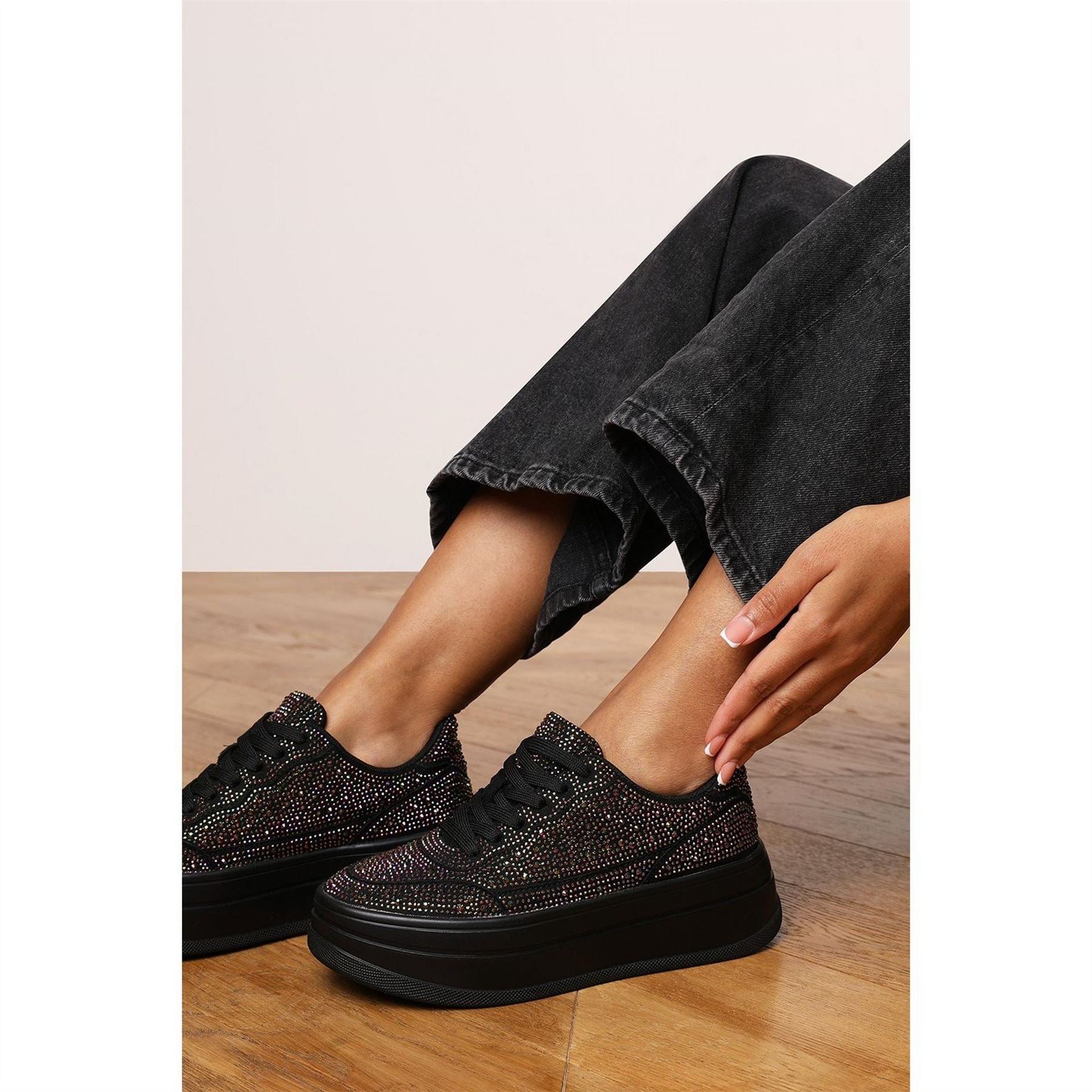 Wheres That From Wedge Lace Up Trainer With Diamante Detail