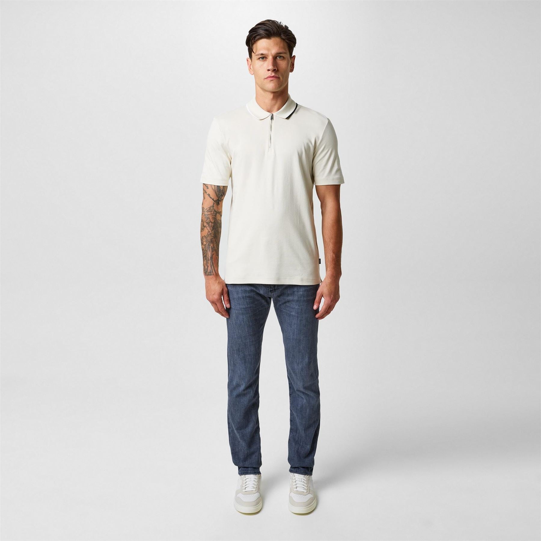 Boss Paras Quarter Zip Cotton Short Sleeve Polo Shirt
