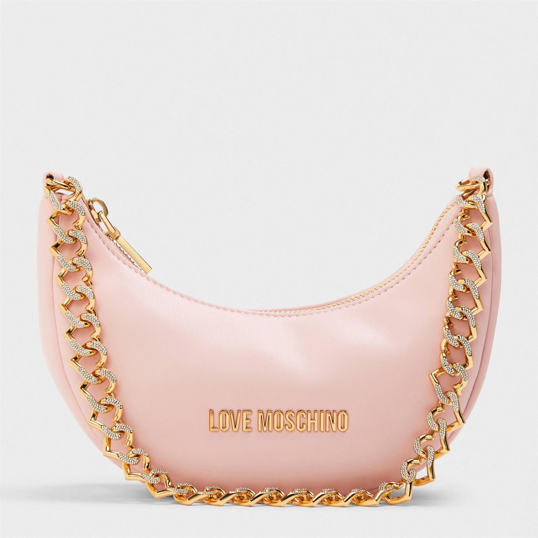 Love Moschino Bold Love Crescent Shape Hobo Bag with Rhinestones