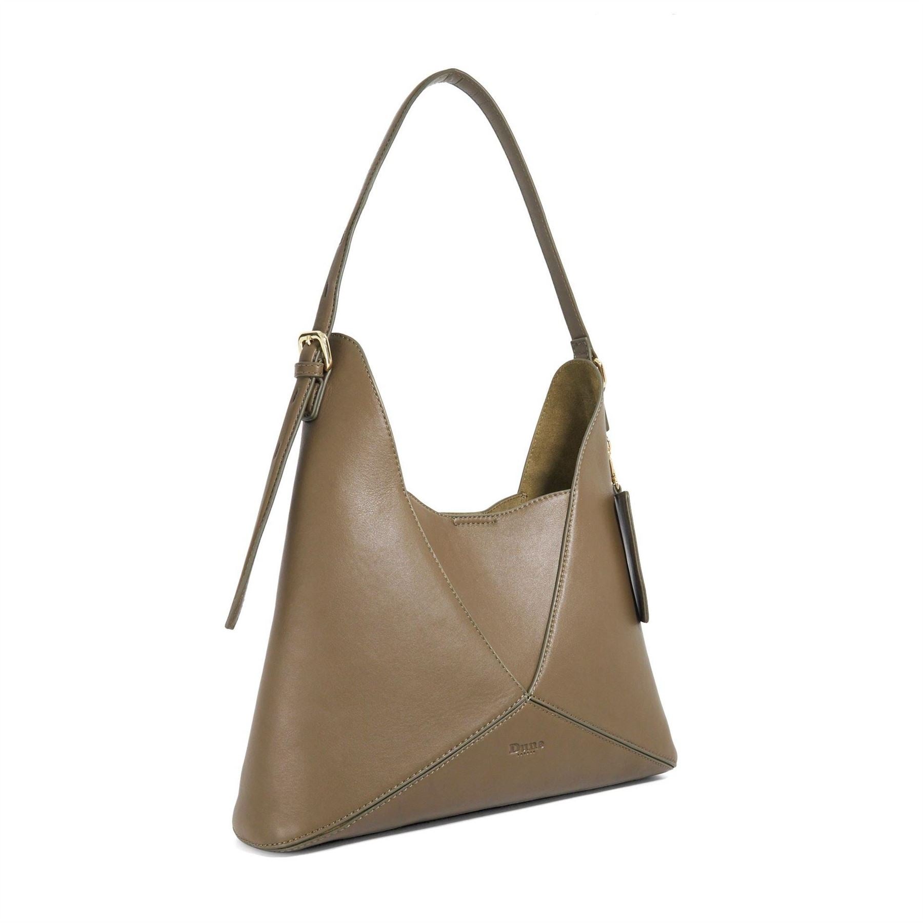 Dune London Dinidearest Trapezoid Shape Hobo Bag Gold Tone Hardware Embossed Logo