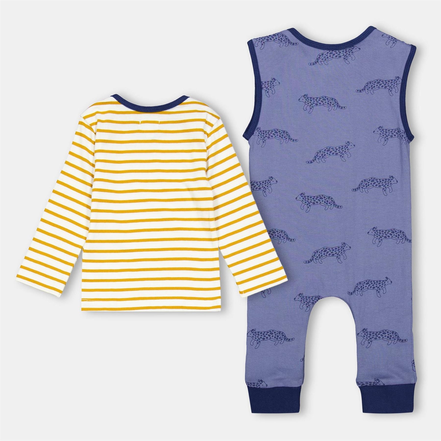 Lilly and Sid Crew Neck Long Sleeve Animal Patterned Dungaree Set