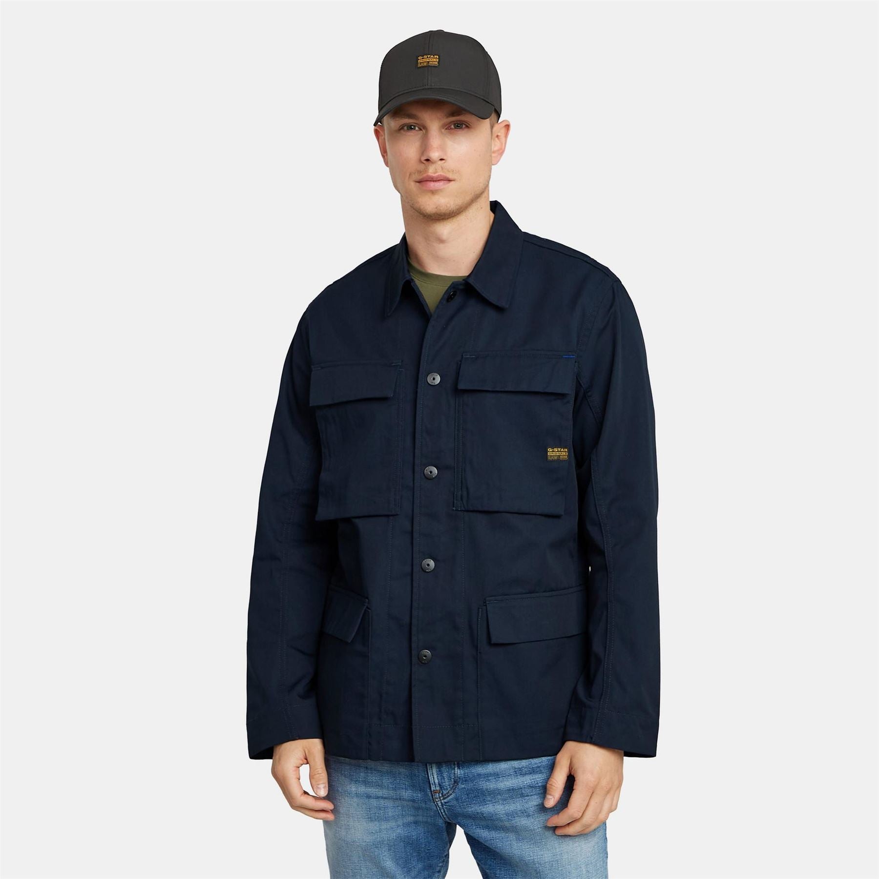 G Star Solid Patterned Overshirt with Flap Pocket