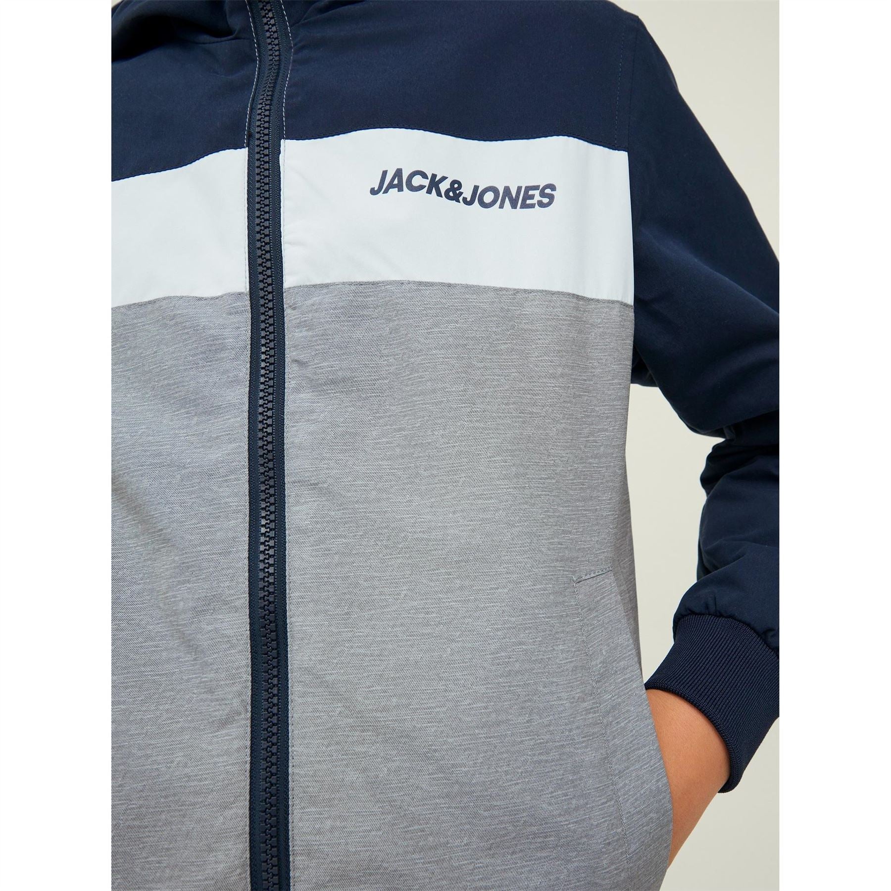 Jack and Jones Erush Block Colour Hooded Bomber Jacket Junior