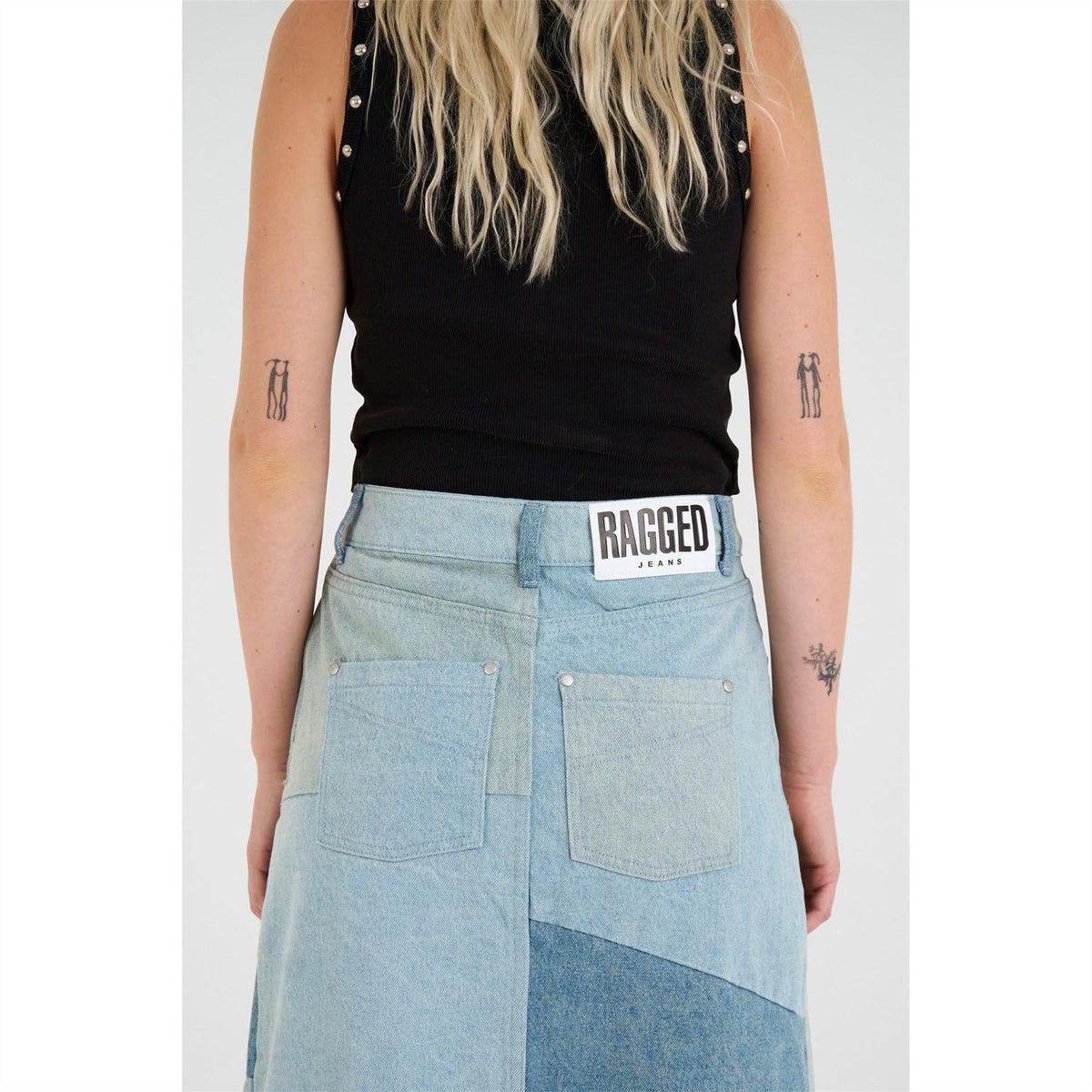 The Ragged Priest Patchwork Maxi Denim Skirt