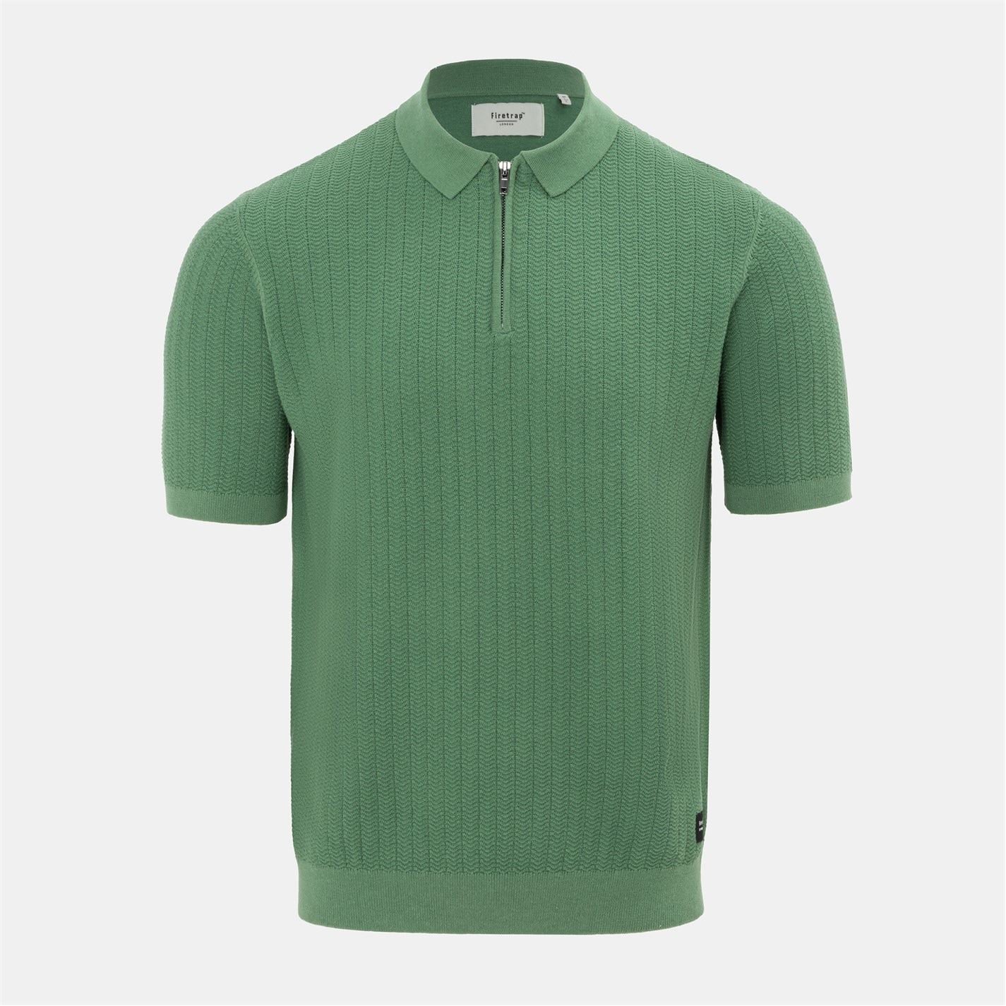 Firetrap Quarter Zip Short Sleeve Ribbed Knit Polo