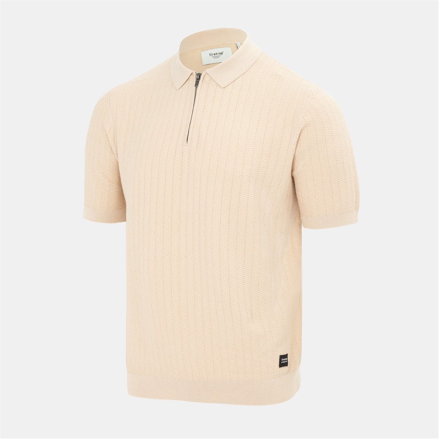 Firetrap Quarter Zip Short Sleeve Ribbed Knit Polo