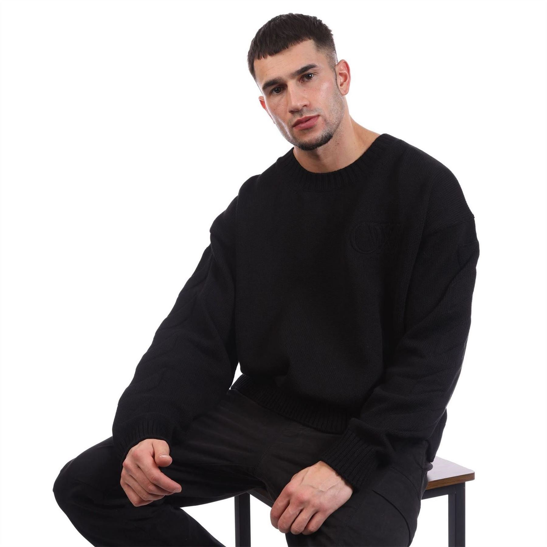 Off White Diagonal Knit Crewneck Sweater