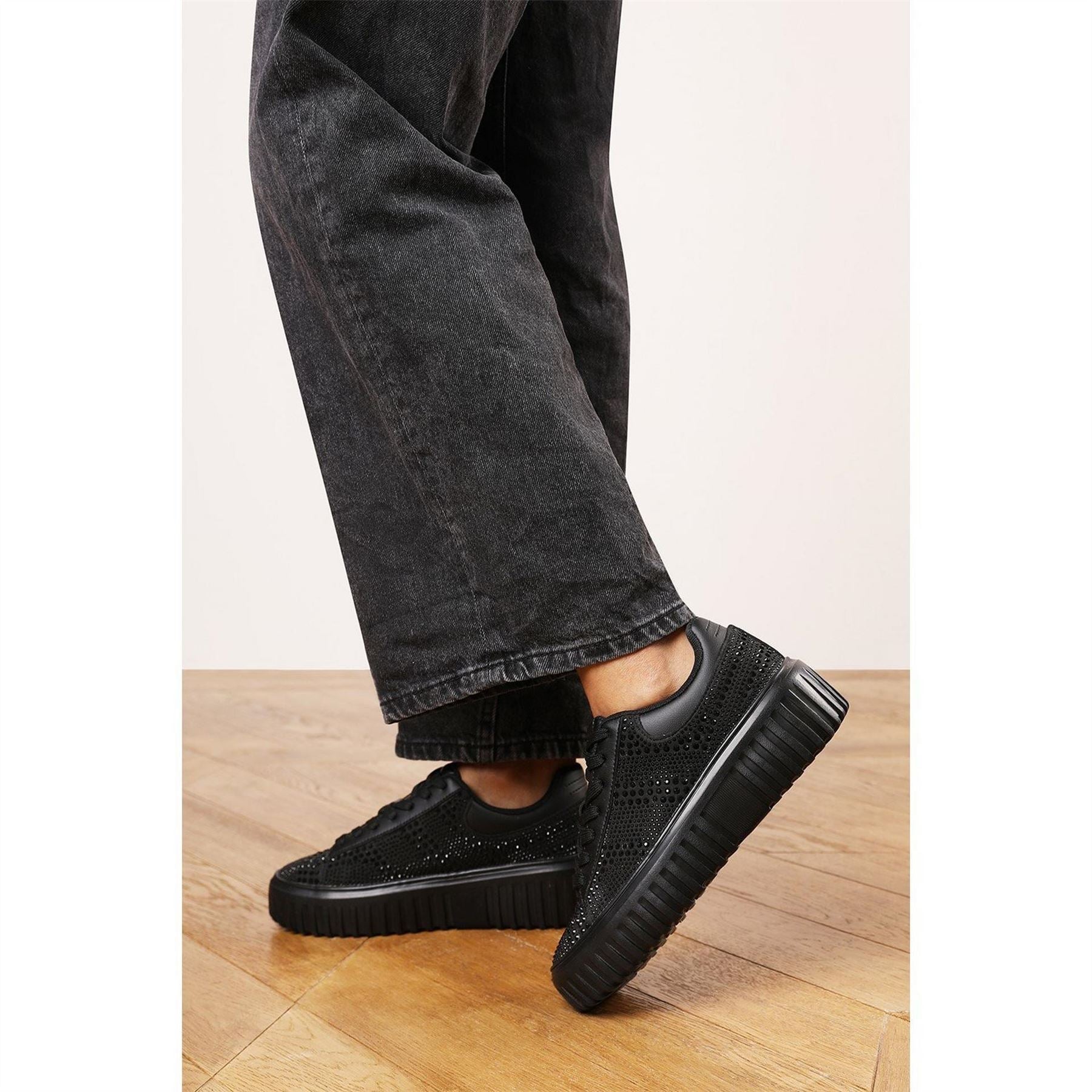 Wheres That From Lace Up Trainer With Diamante Pattern And Chunky Sole