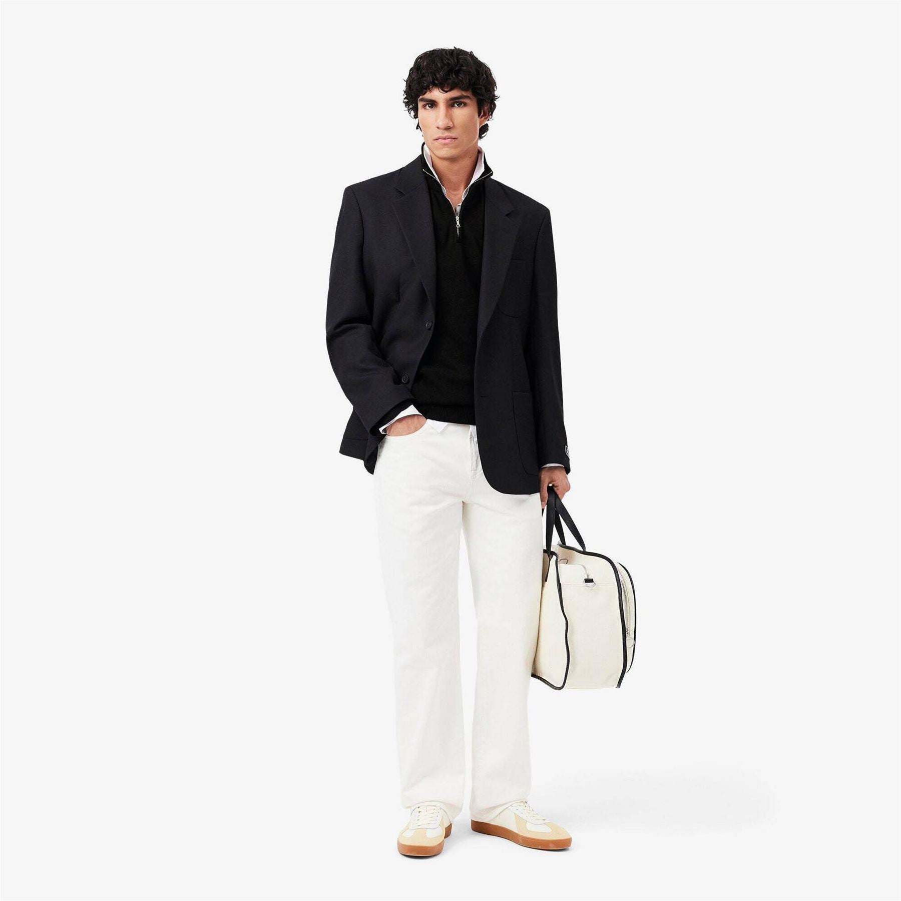 Lacoste Quarter Zip Cotton Fine Knit Crew Neck Jumper