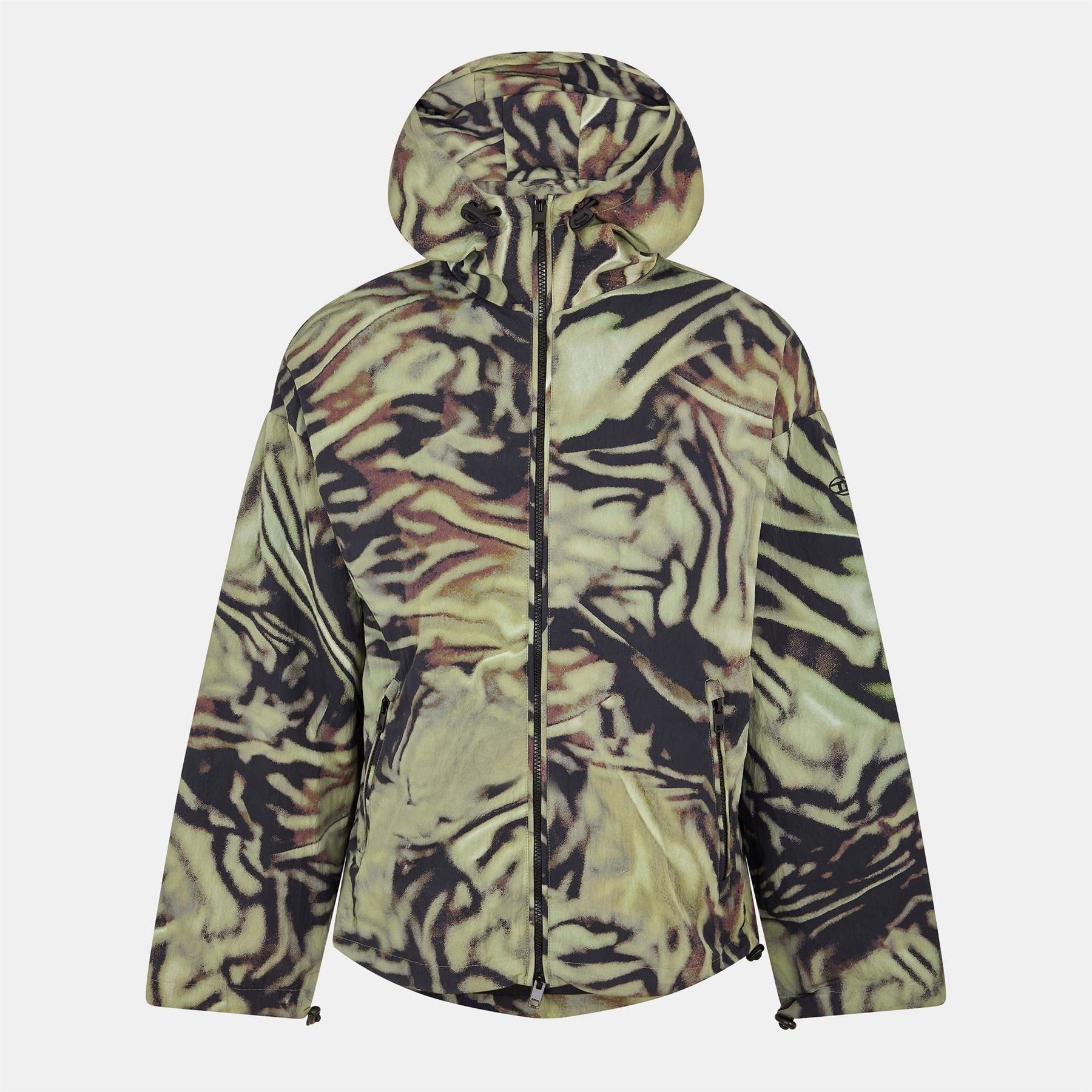 Diesel Leopard Animal Patterned Hooded Windbreaker