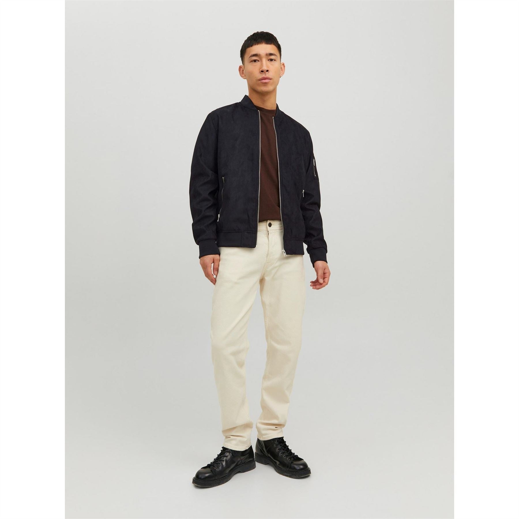 Jack and Jones Faux Suede Bomber Rib Crew Neck Jacket