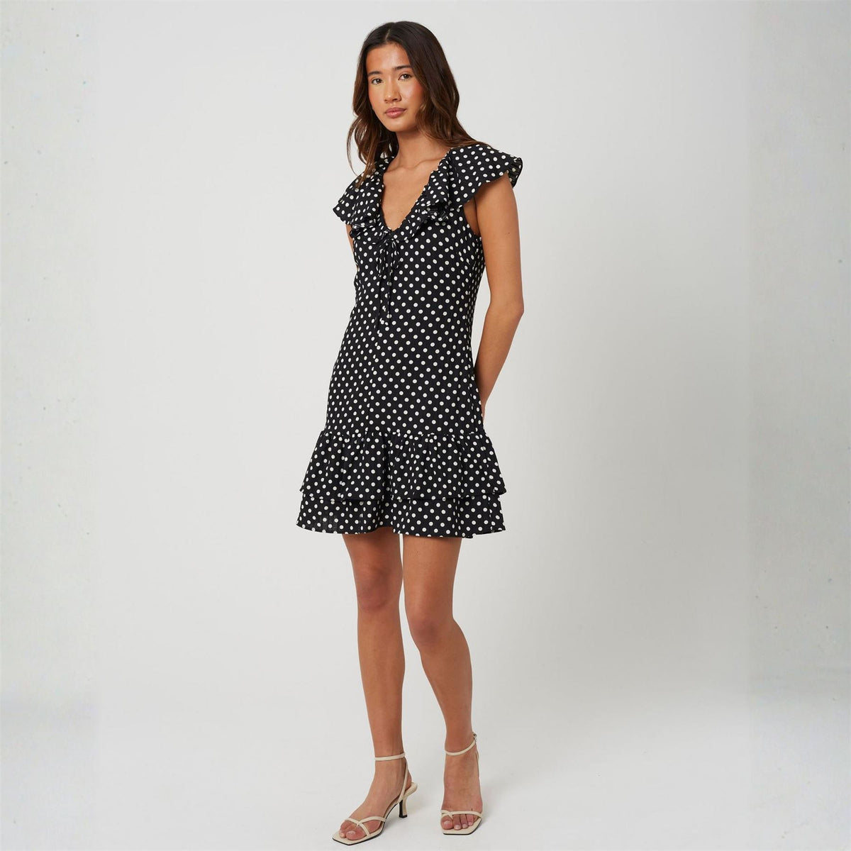 Brave Soul Womens Mini Polka Dot Dress With Frill Detail