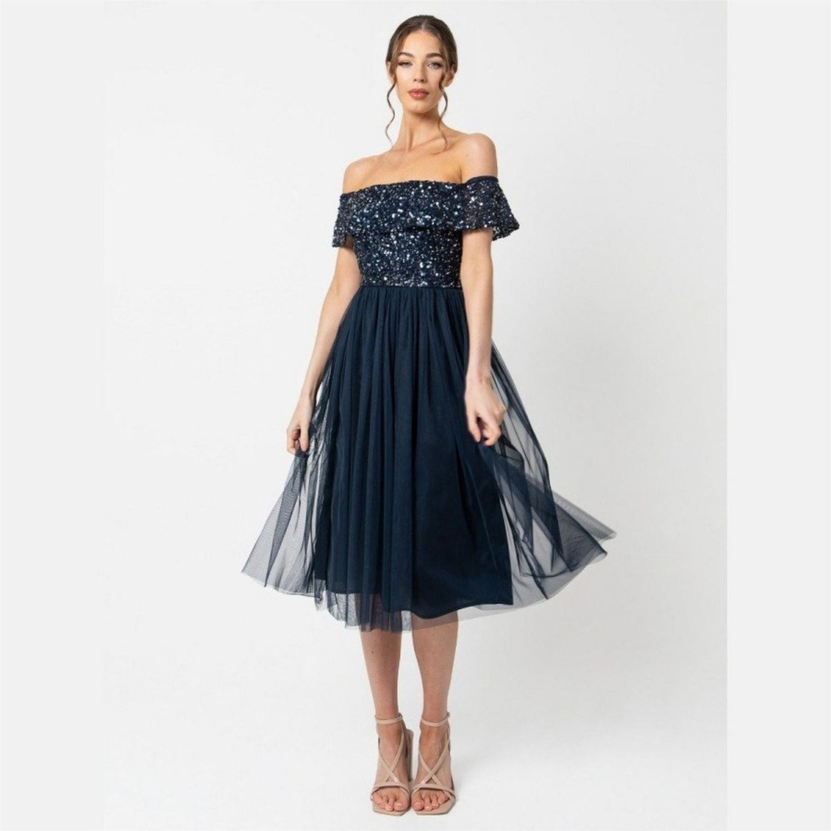 Maya Deluxe De Bardot Off The Shoulder Short Sleeve Midi Babydoll Dress