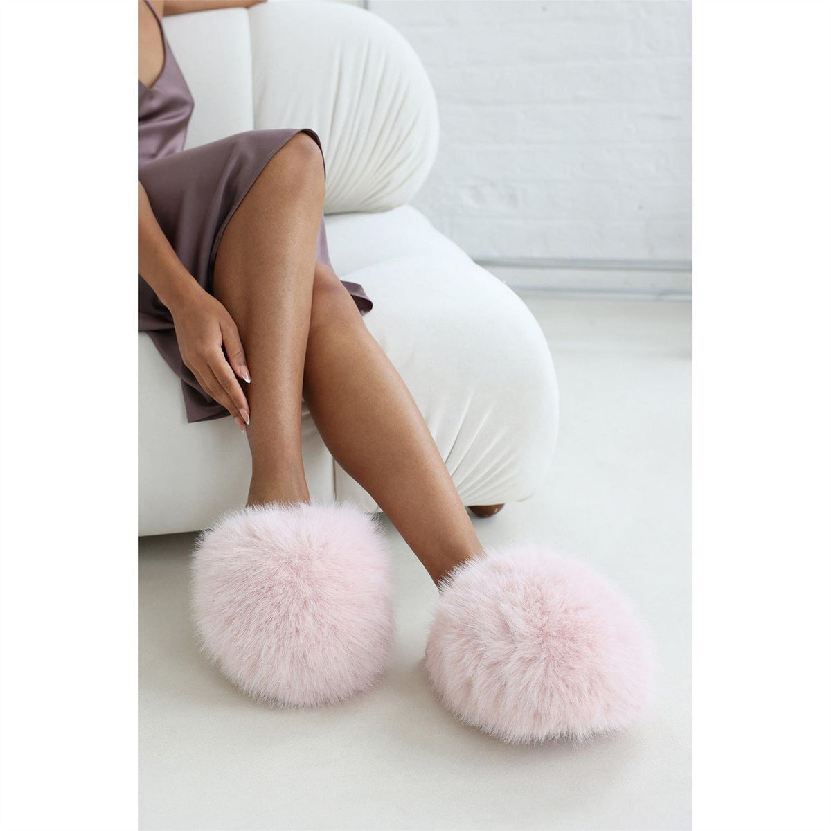 Wheres That From Ultimate Fluffy Beige Faux Fur Mule Slippers