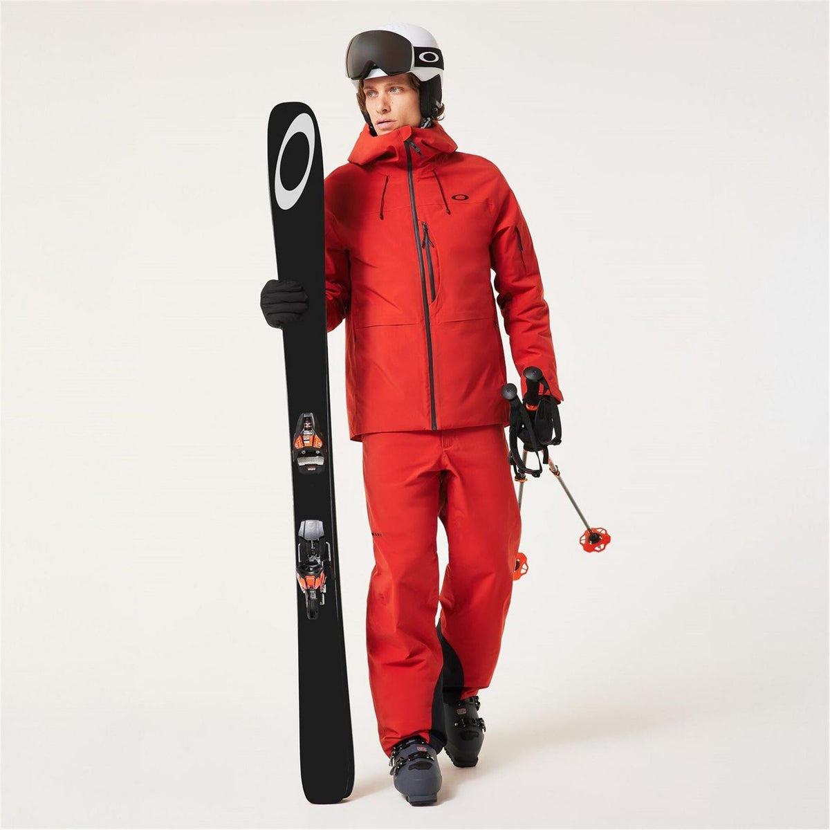 Oakley Solid Patterned Hooded Fitted Cuff Ski Jacket with Zipped Pocket