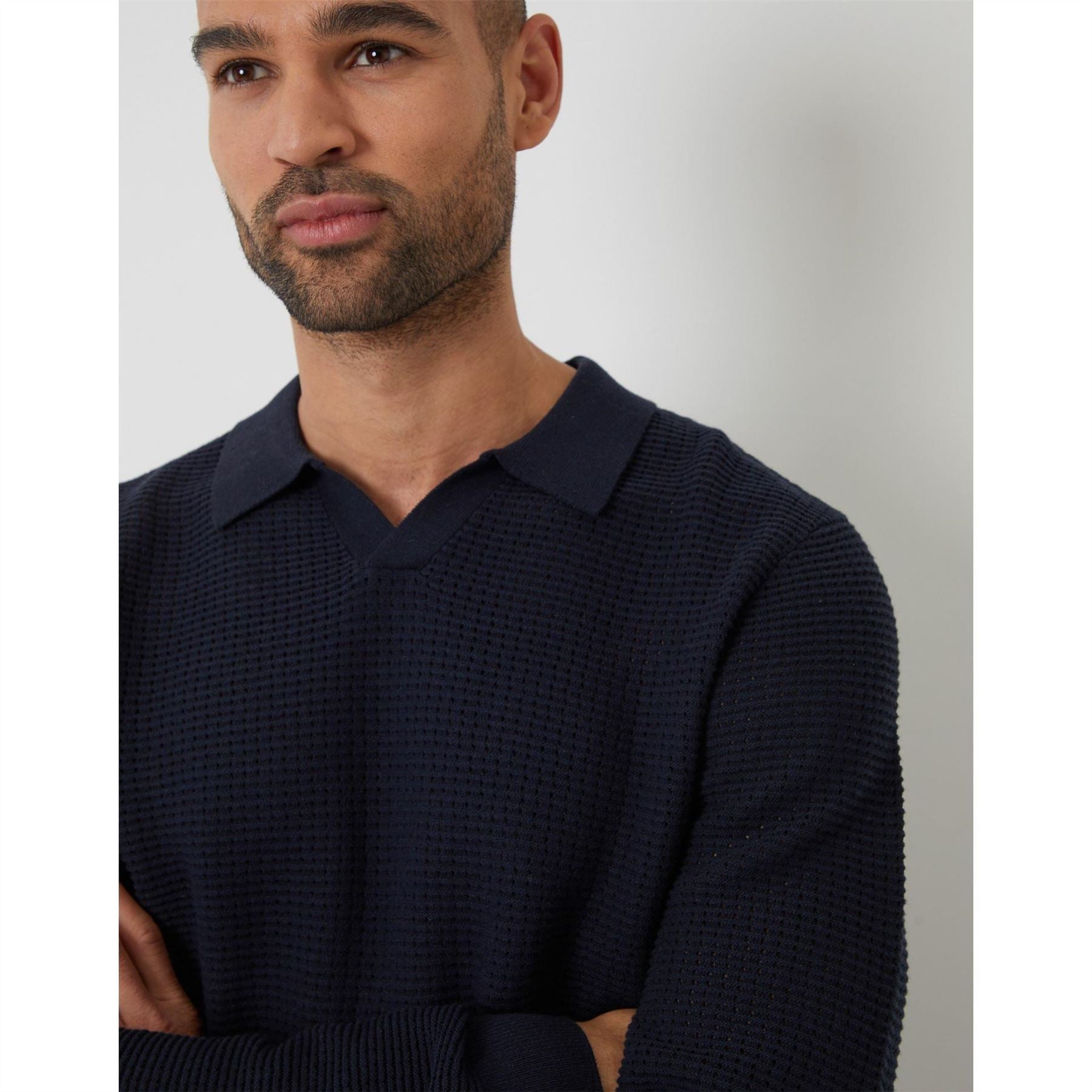 Threadbare Brockholes Long Sleeve Knitted Polo Shirt
