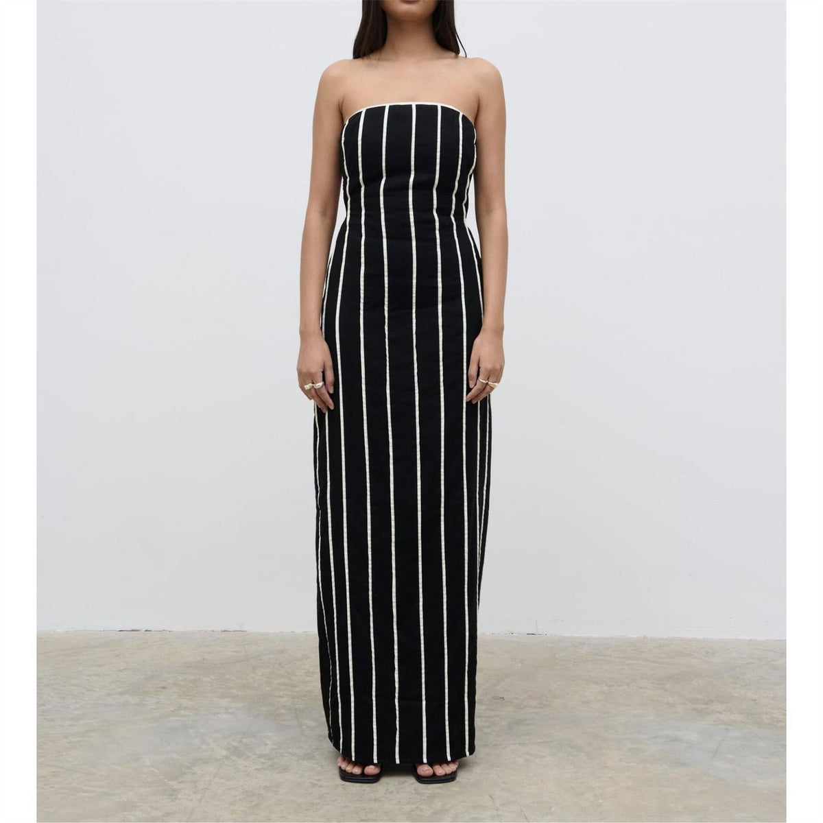Pretty Lavish Penny Piped Striped Cotton Bandeau Maxi Dress