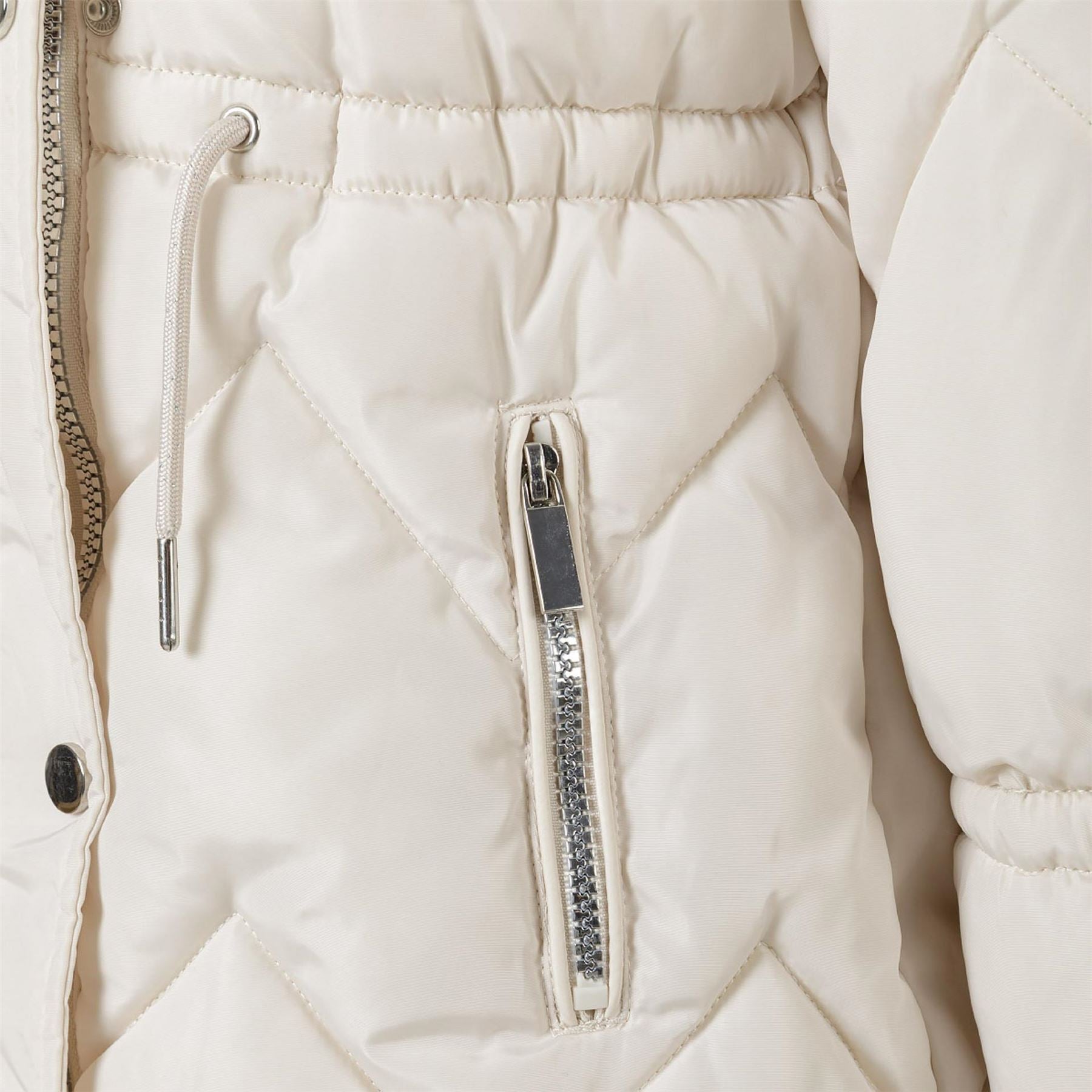Minoti Girls Mid Length Quilted Winter Jacket With Faux Fur Hood Grey
