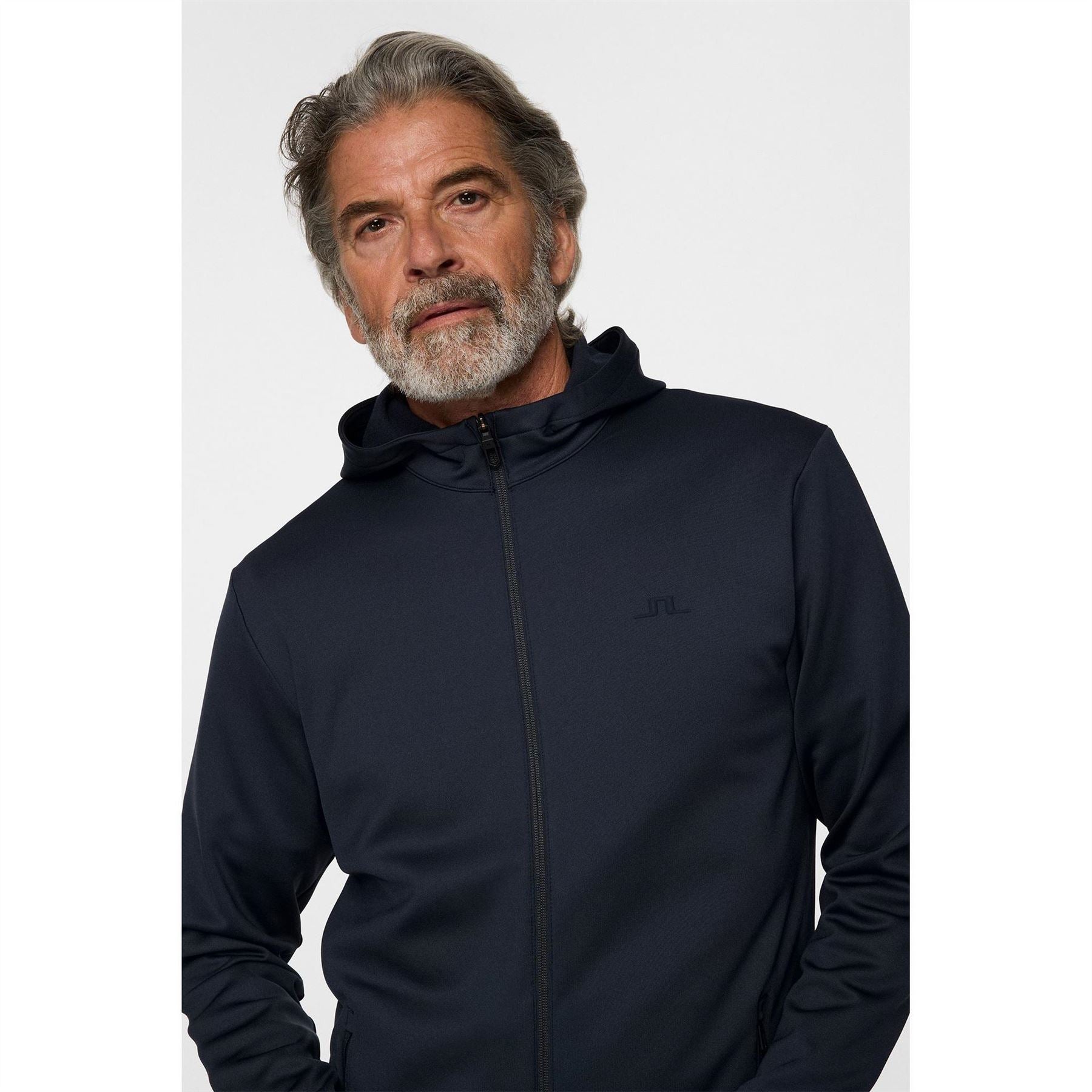 J Lindeberg Golf Aeril Full Zipper Hooded Logo Print Jacket with Zipped Pocket