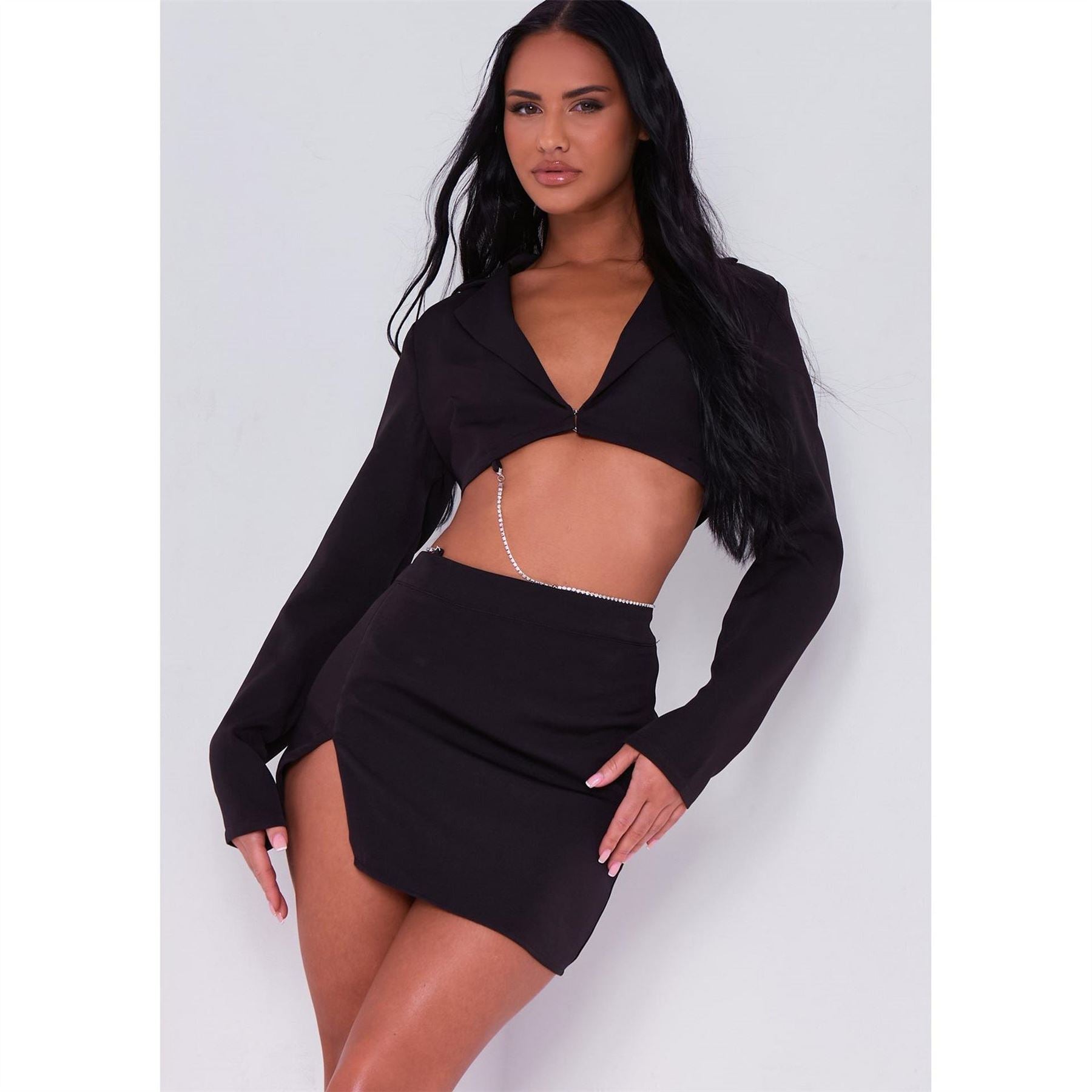 Missy Empire Chain Detail Cropped Blazer Co Ord