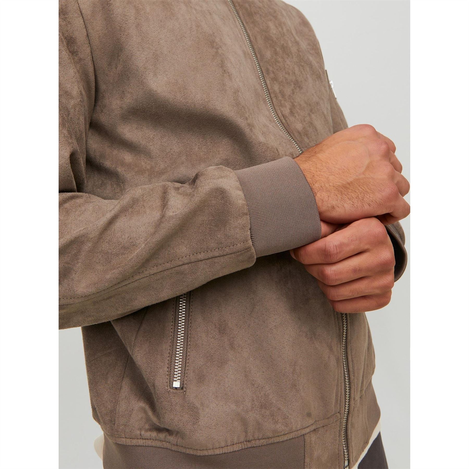 Jack and Jones Faux Suede Bomber Rib Crew Neck Jacket