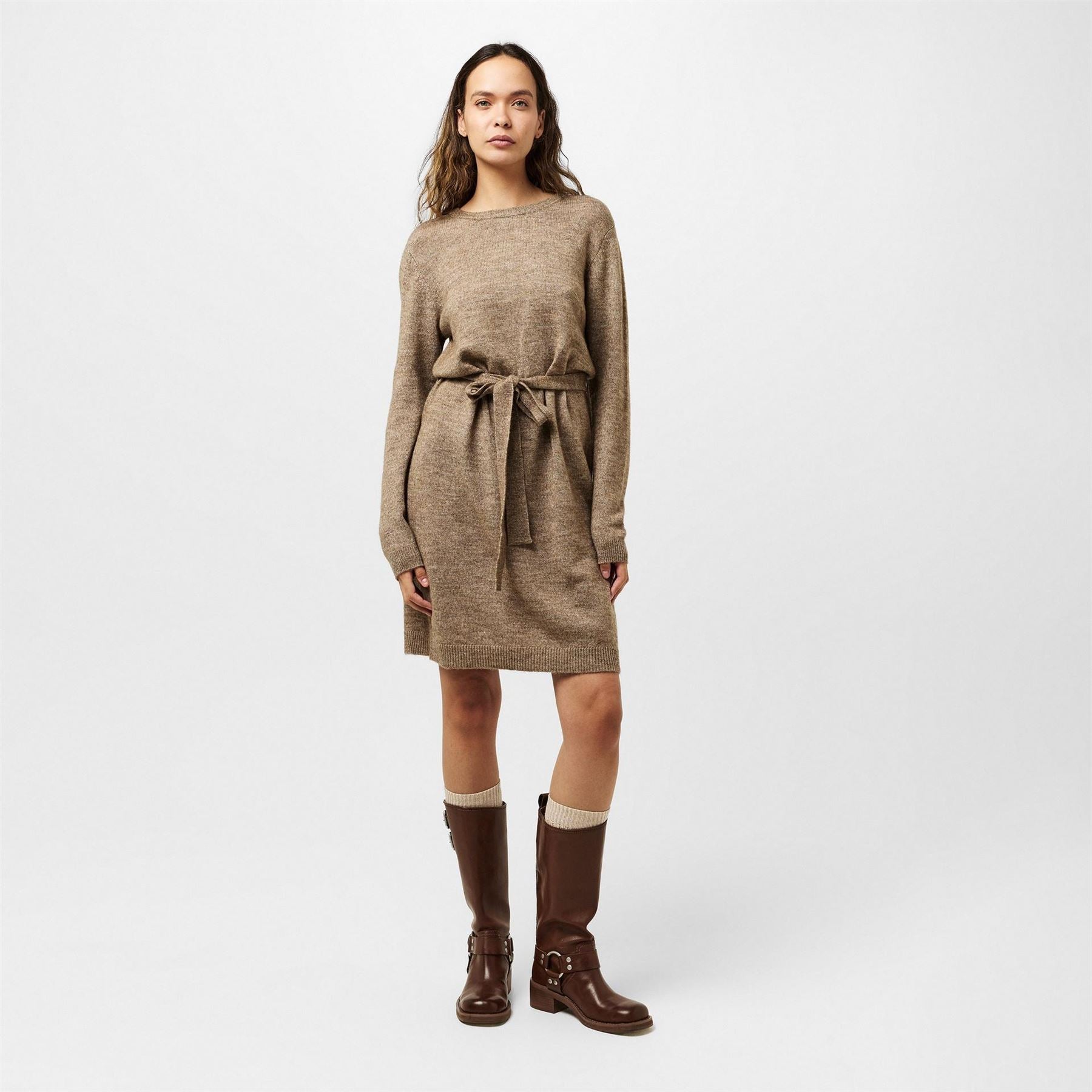 Pieces Knit Turtleneck Long Sleeve Midi Sweater Dress