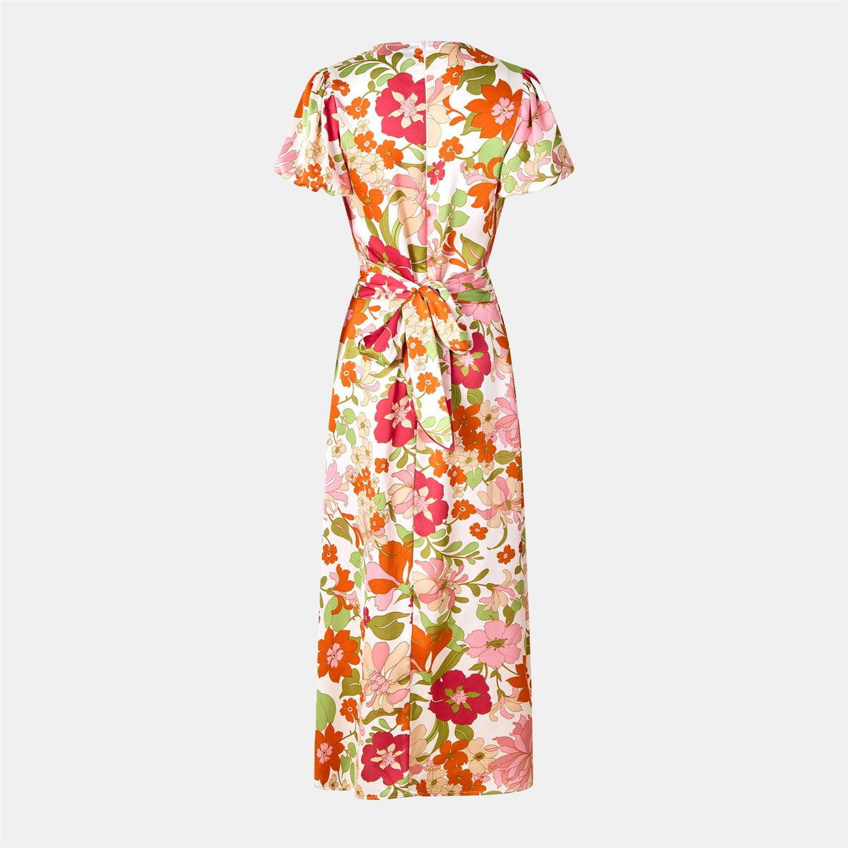 AX Paris Floral Printed Puff Sleeve Tie Waist Midi Dress