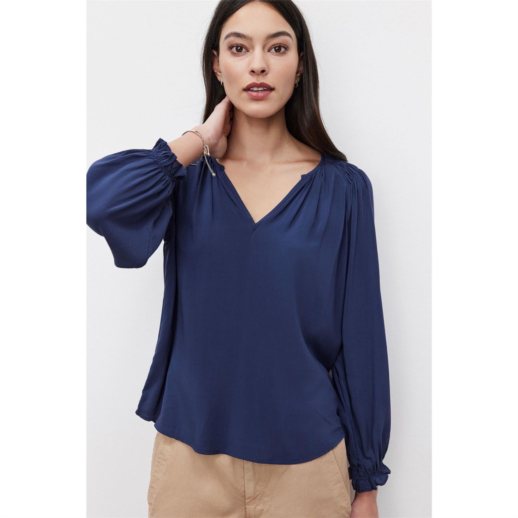 Velvet by Graham and Spencer Regular Fit V-Neck Bishop Sleeve Blouse