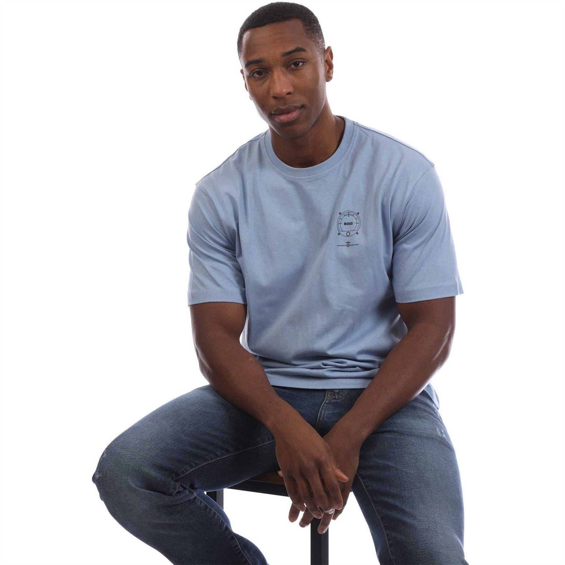 Boss Graphic Crew Neck Drop Shoulder Jersey T-Shirt