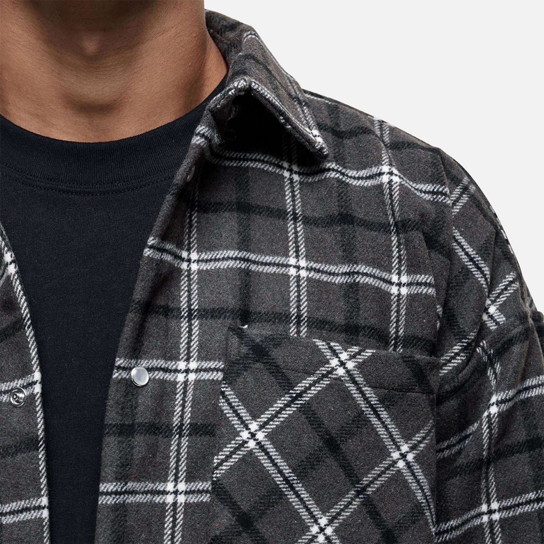 Good For Nothing Wool Check Overshirt Charcoal