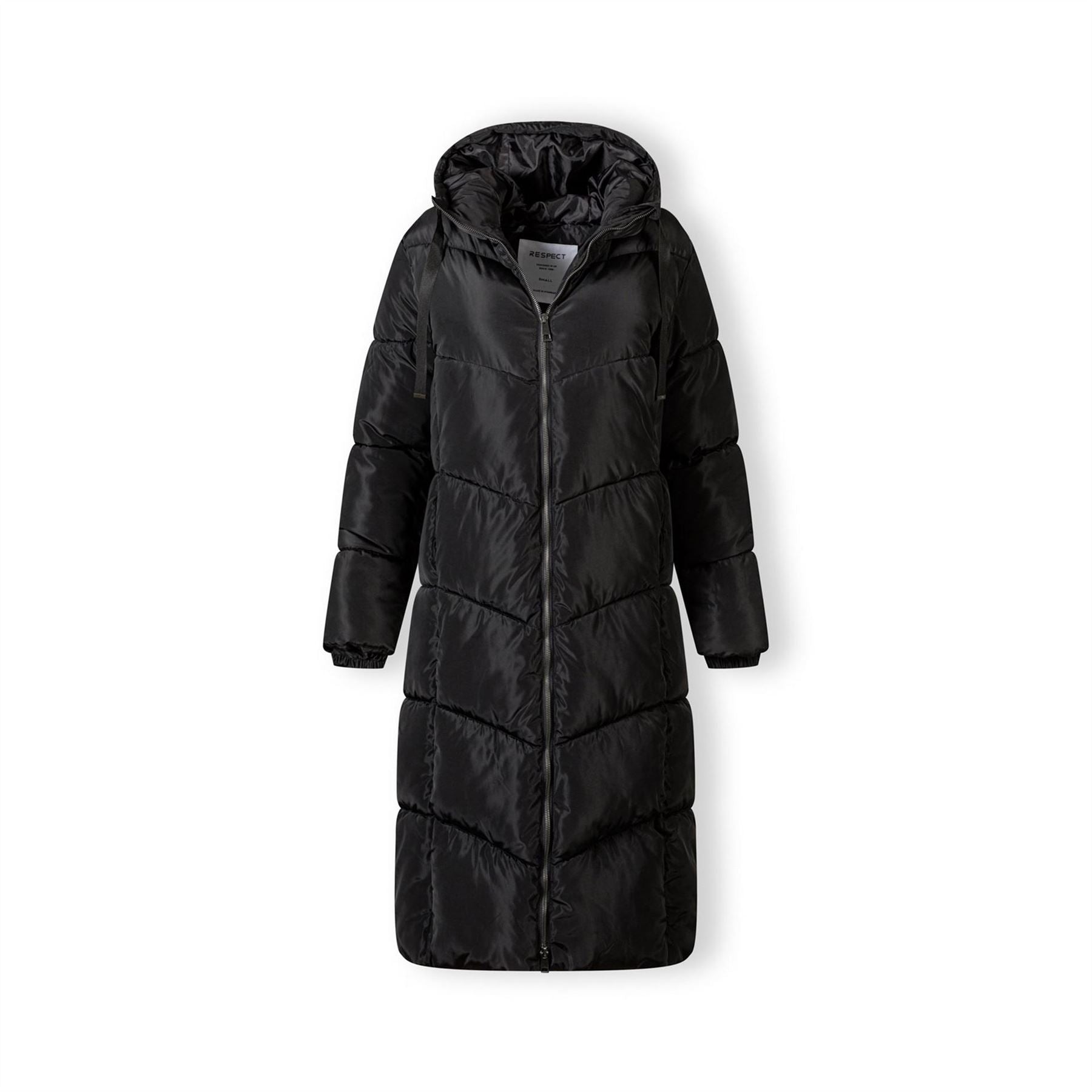 Minoti Women Long Quilted Winter Jacket With Contrast Zip And Drawstring Hood Black