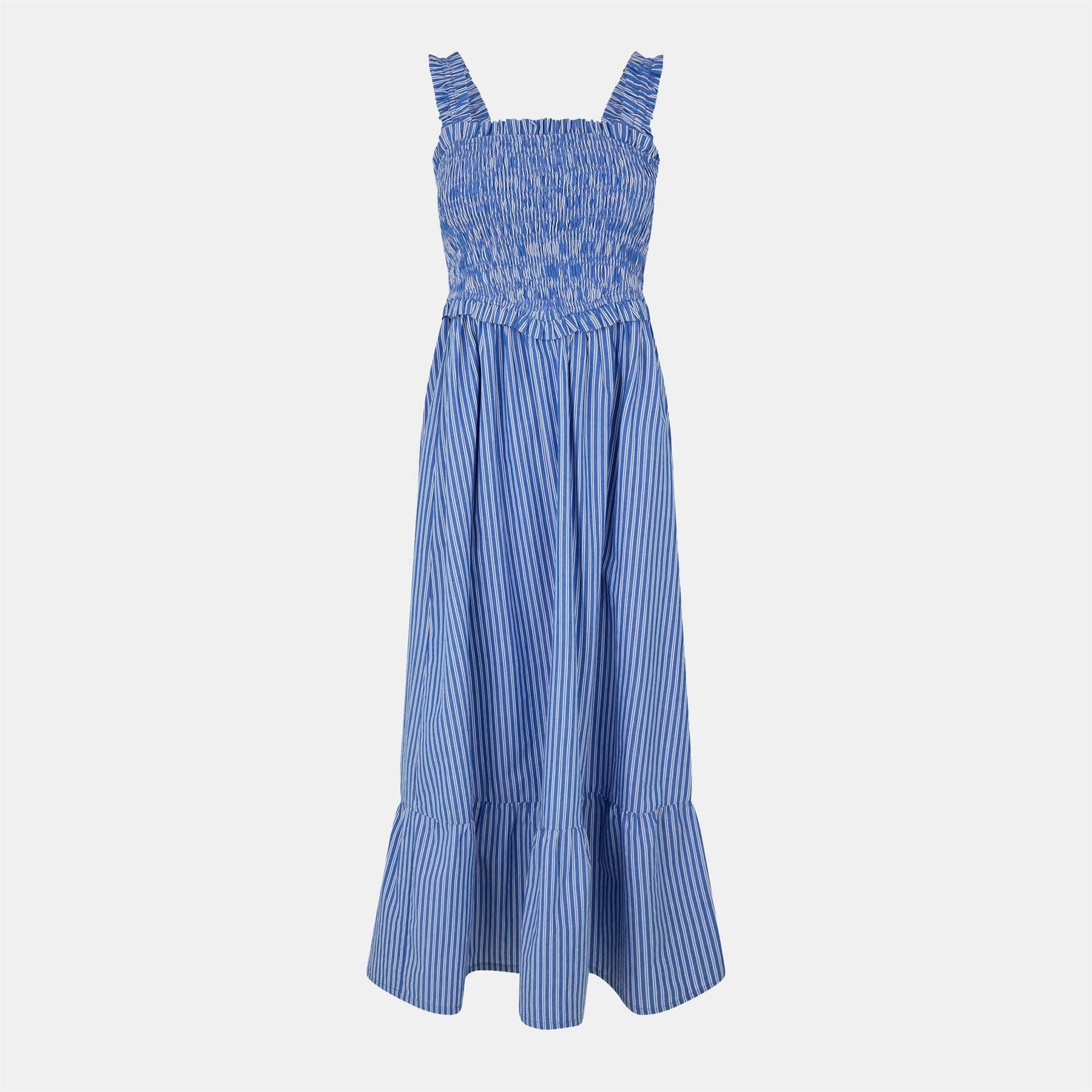 Jack Wills Shirred Striped  Maxi Dress