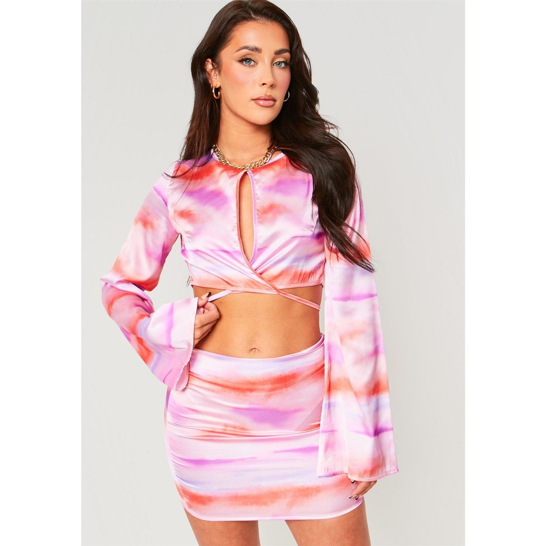 Missy Empire Print Tie Front Satin Crop Top