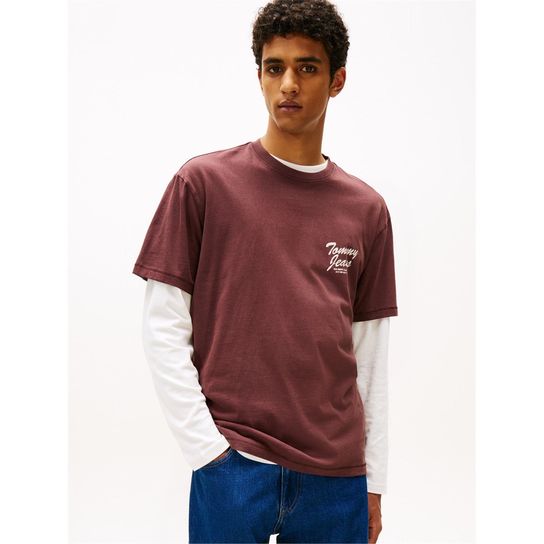 Tommy Jeans Lettering Crew Neck Ribbed Collar Short Sleeve T-Shirt