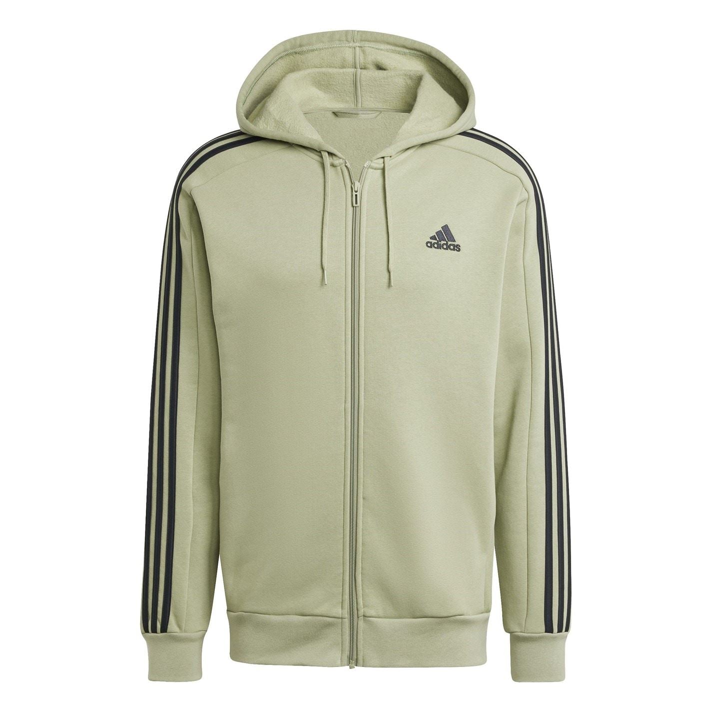 adidas Mens Essentials Fleece 3 Stripes Full Zip Hoodie