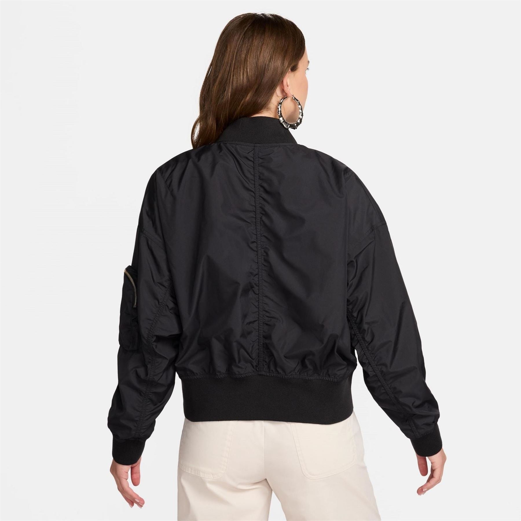 Nike Ribbed Cuff Relaxed Fit Bomber Jacket with Hand Pockets