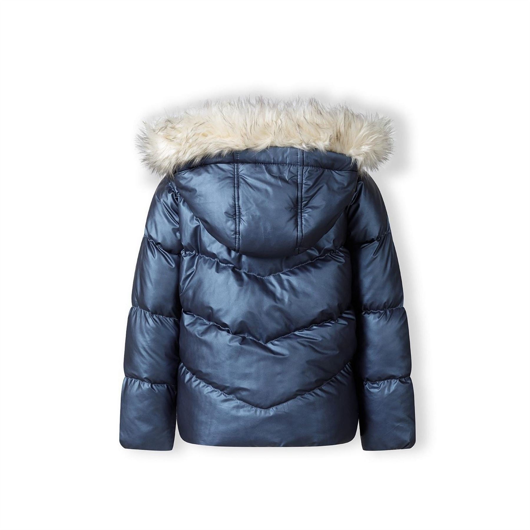 Minoti Girls Padded Jacket Faux Fur Lining Navy