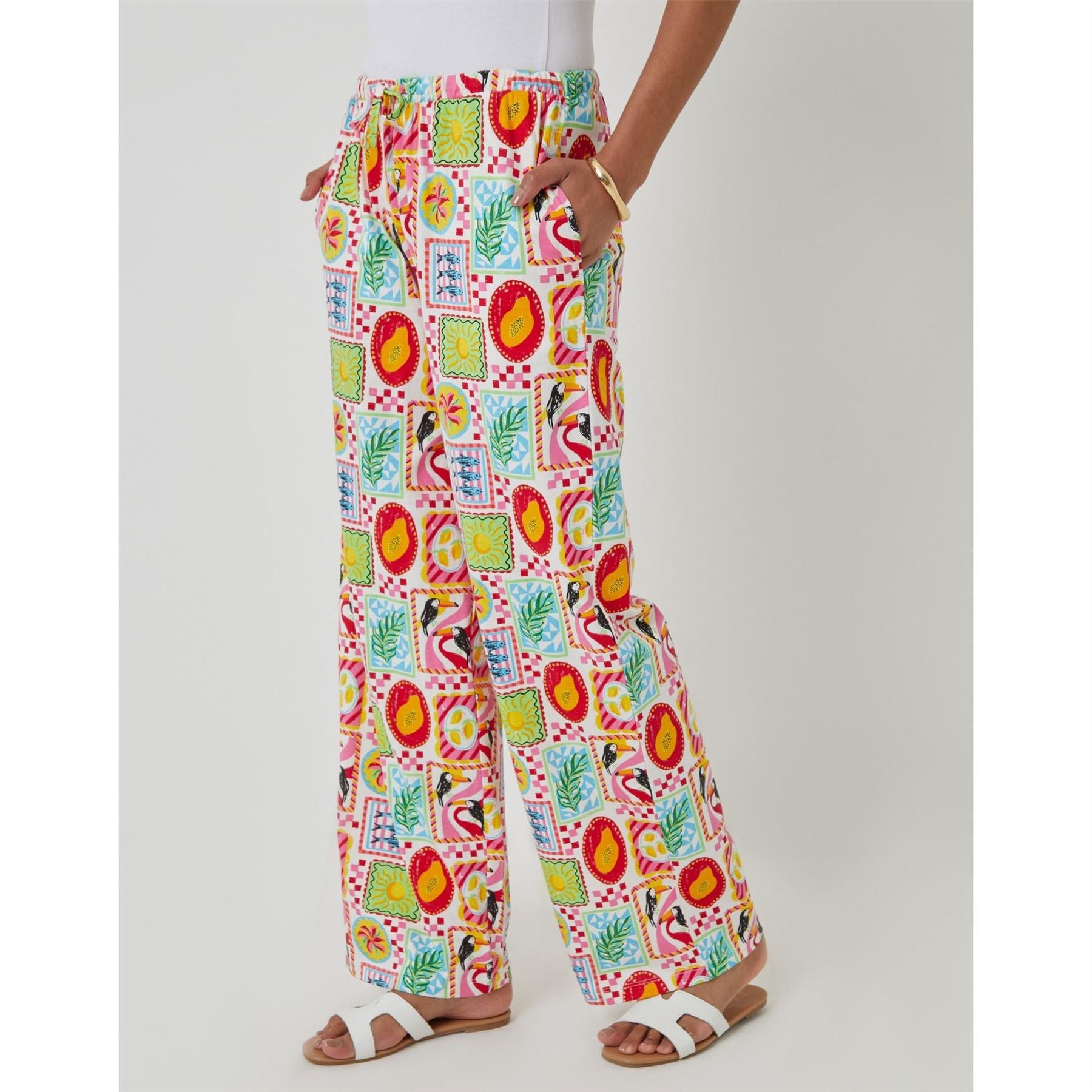 Threadbare Madri Leopard Patterned Wide Leg Trousers