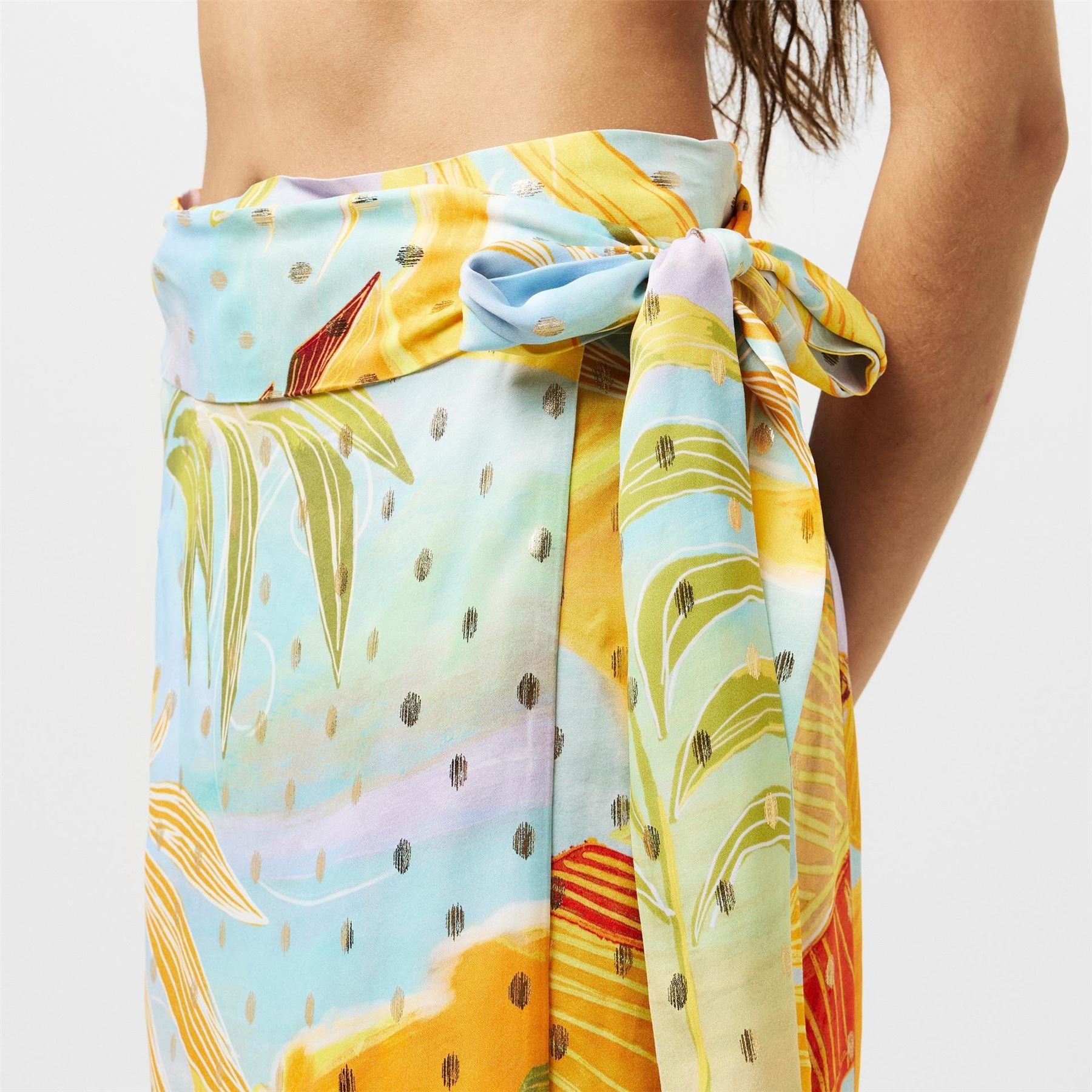 Never Fully Dressed Sky Jaspre Midi Floral Patterned Wrap Skirt